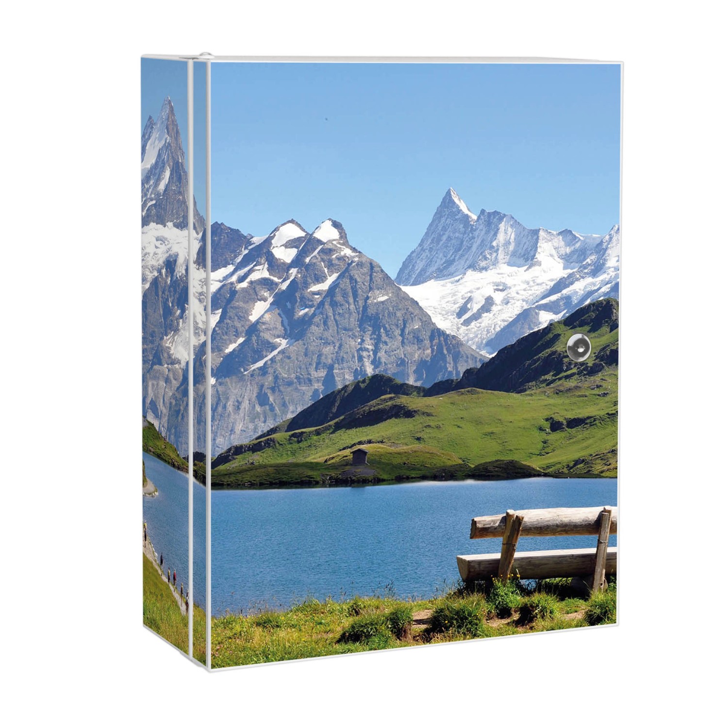 Banjado XXL Medizinschrank Abschliessbar 35x46x15cm Arzneischrank Weiß Aus Metall Mit Motiv Alpen