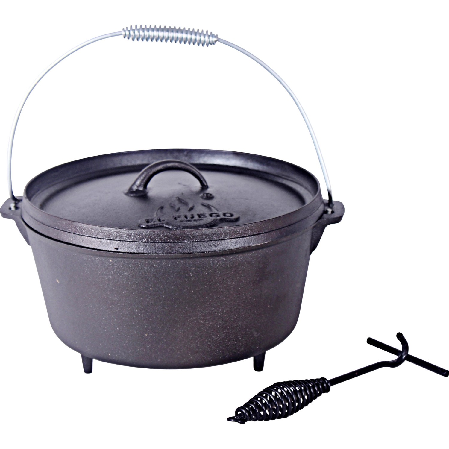 El Fuego Dutch Oven 11,28 l Schwarz inkl. Deckelheber und Transportbügel