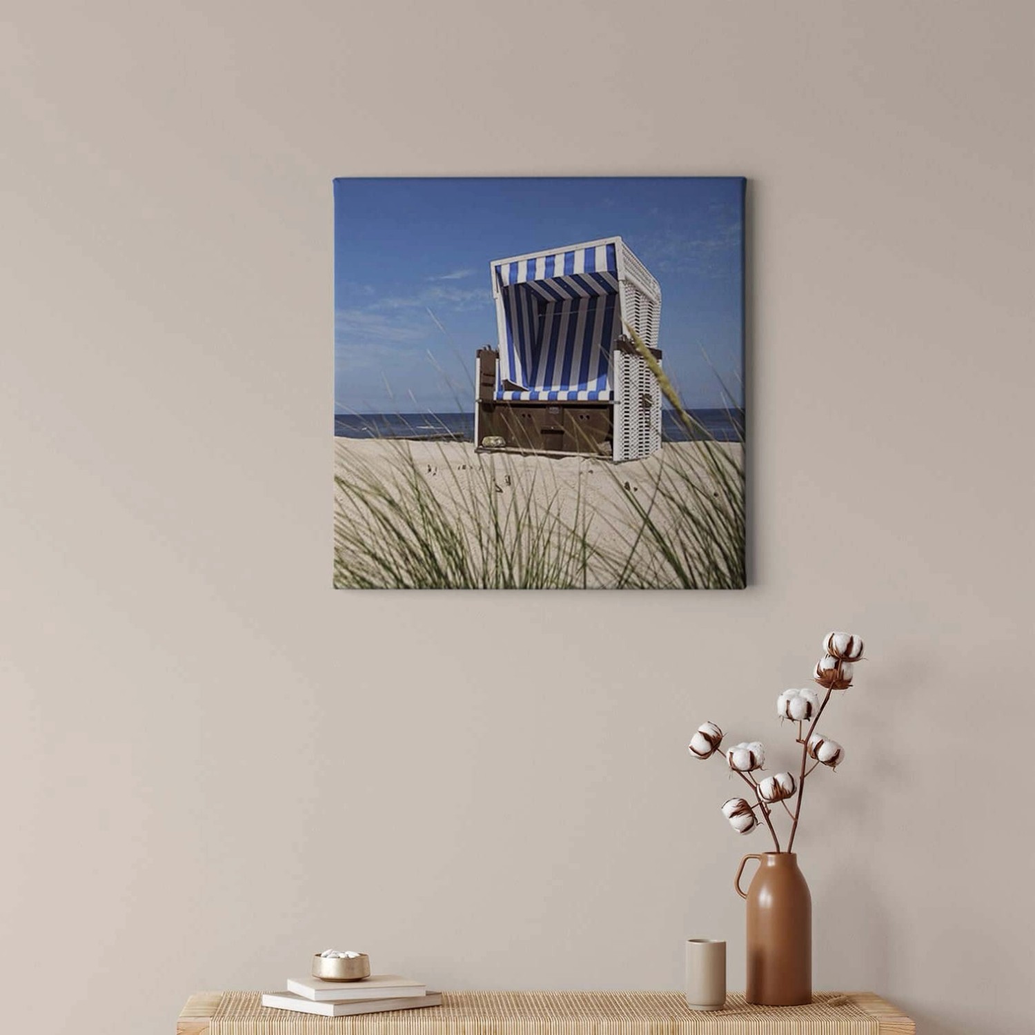 Bricoflor Nordsee Bild Auf Leinwand Schlafzimmer Und Wohnzimmer Bild Mit Strandkorb Und Dünen Wandbild Mit Meer Motiv In Blau Und Grün