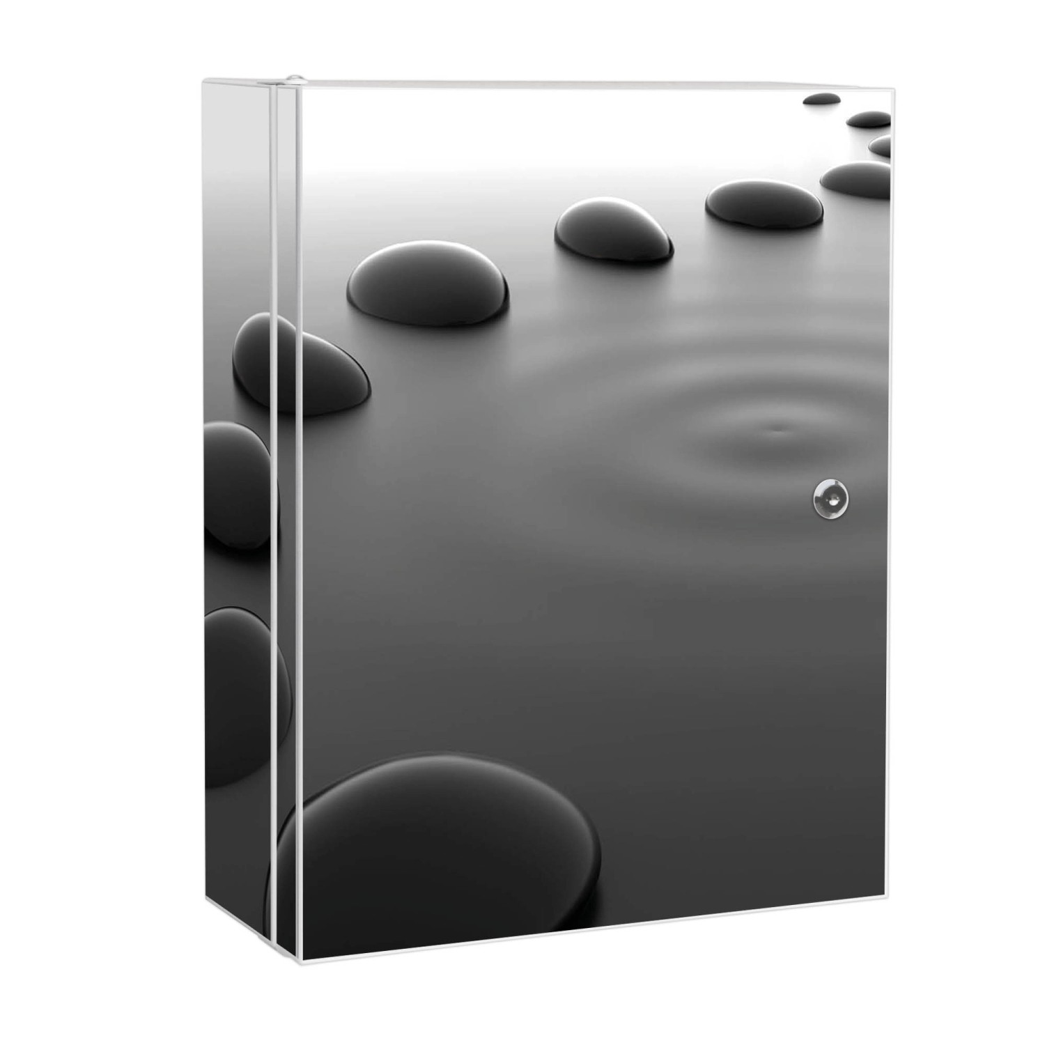 Banjado XXL Medizinschrank Abschliessbar 35x46x15cm Arzneischrank Weiß Aus Metall Mit Motiv Schwarze Steine