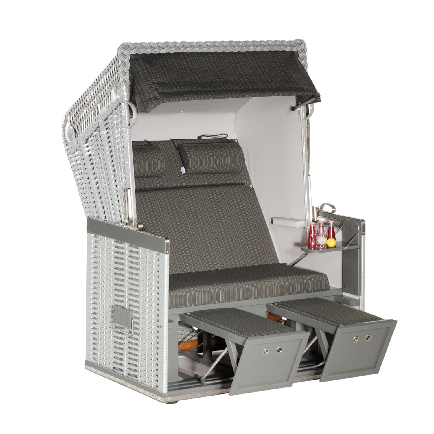 Natur24 Strandkorb Konsul Halbliegemodell 2-Sitzer Silber