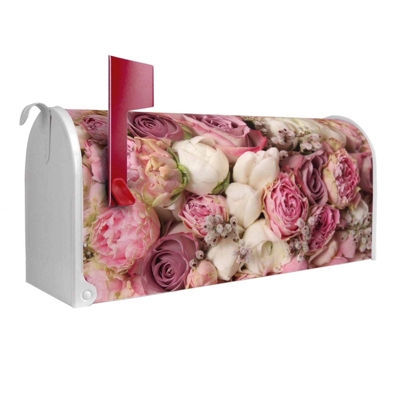 Banjado Amerikanischer Briefkasten Weiß 48x22x16cm US Mailbox Letterbox Postkasten Stahl Pulverbeschichtet Motiv Strauss Rosen