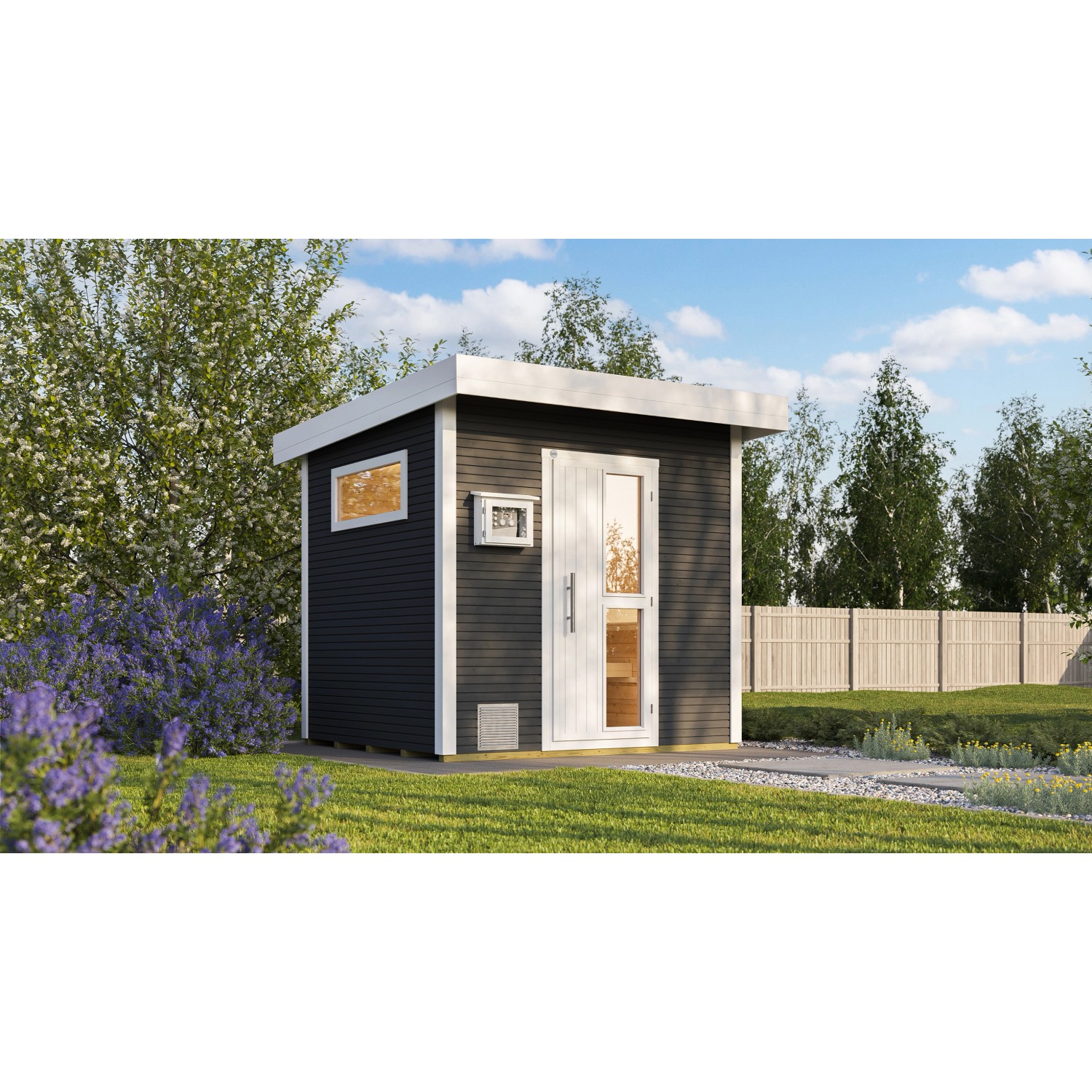 Weka Design-Saunahaus Kuopio Außenmaß 263 cm x 298 cm Anthrazit Technikpaket 2