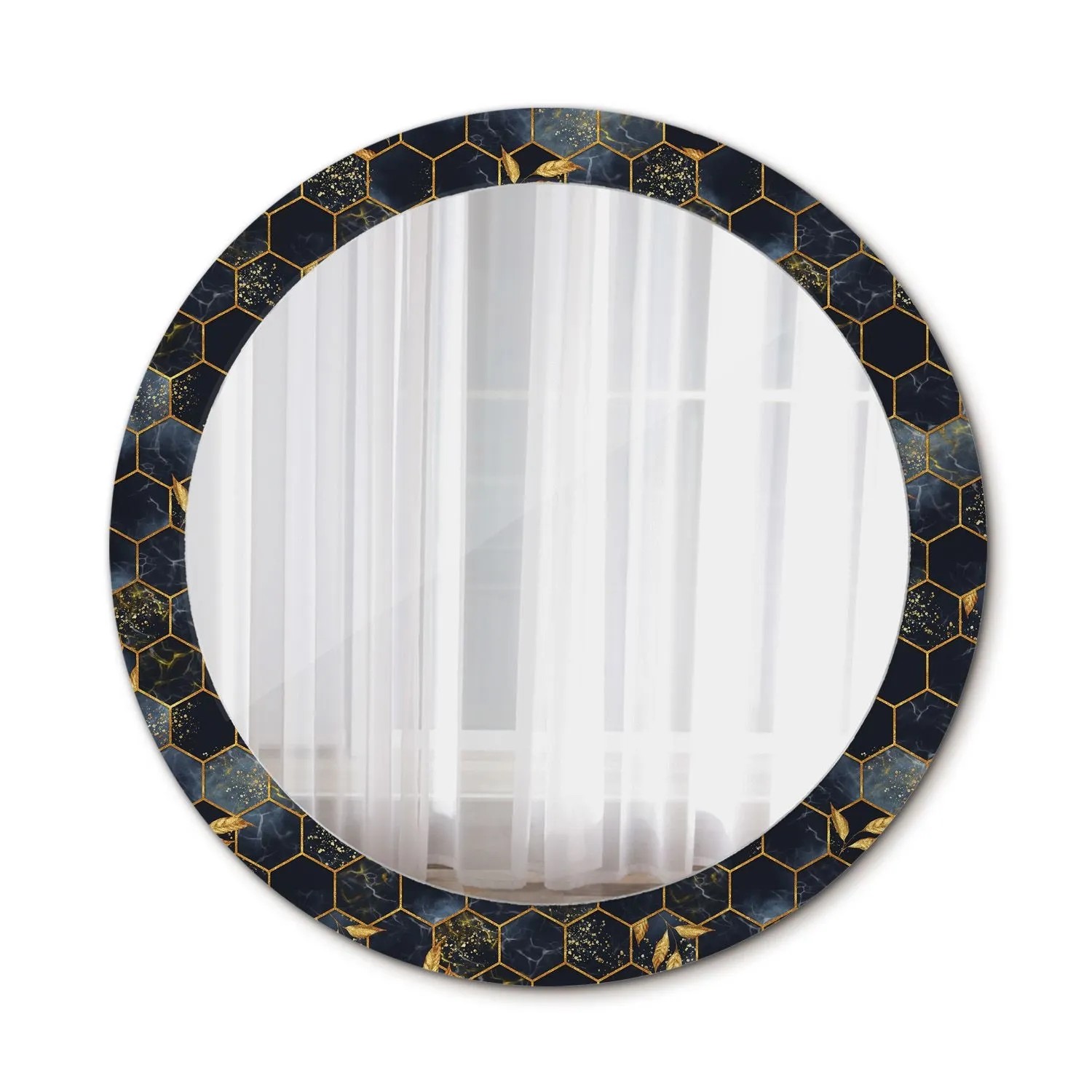 Tulup Bedruckte Spiegel Sechseckiger Marmor 80x80 cm Runder Spiegel mit Dekoration Dekorativer Spiegel Spiegel Ornamente