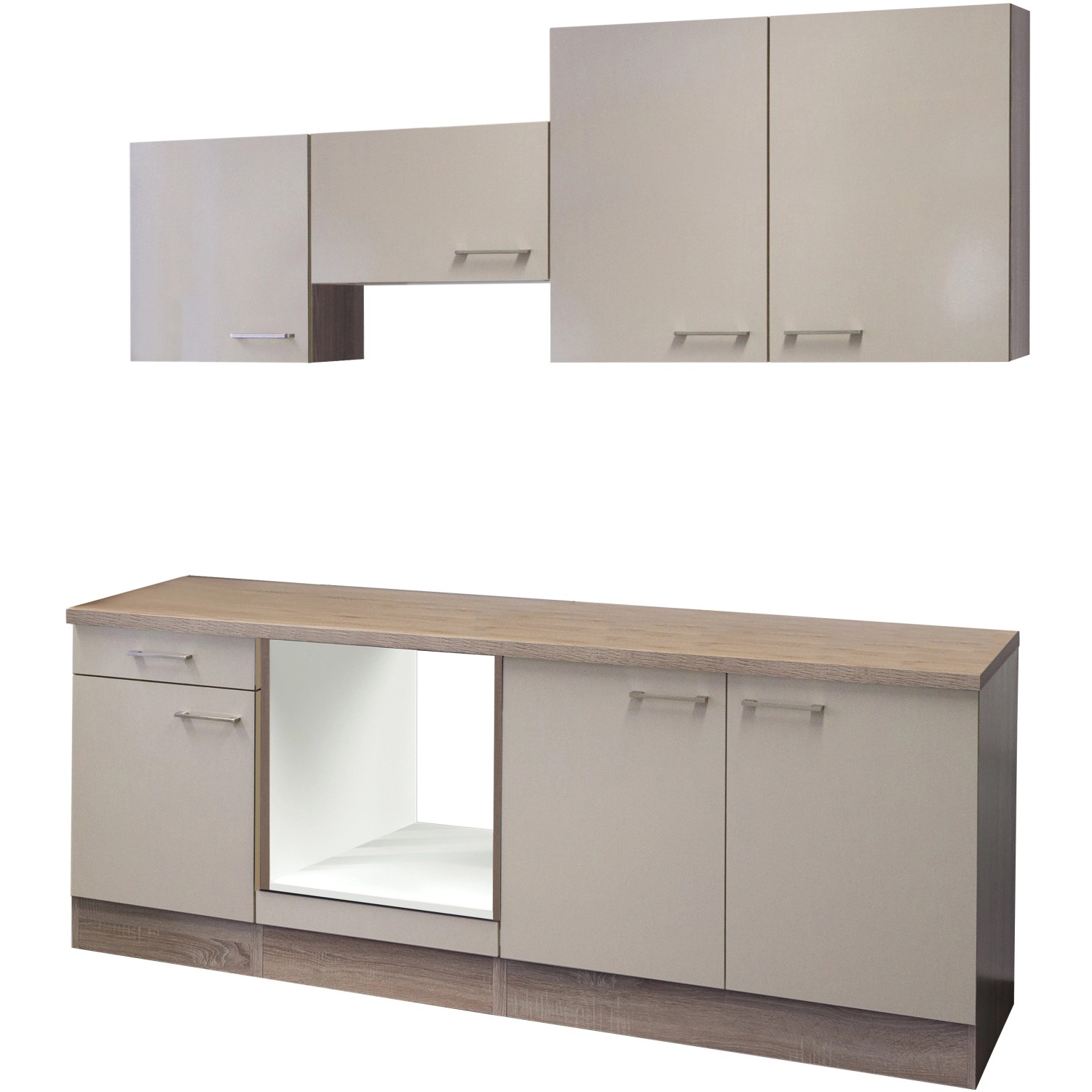 Flex-Well Küchenzeile 210 cm ohne E-Geräte Orlando Kaschmir Glanz - Sonoma Eiche