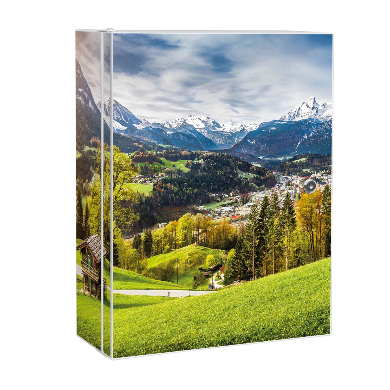 Banjado XXL Medizinschrank Abschliessbar 35x46x15cm Arzneischrank Weiß Aus Metall Mit Motiv Berchtesgadener Land