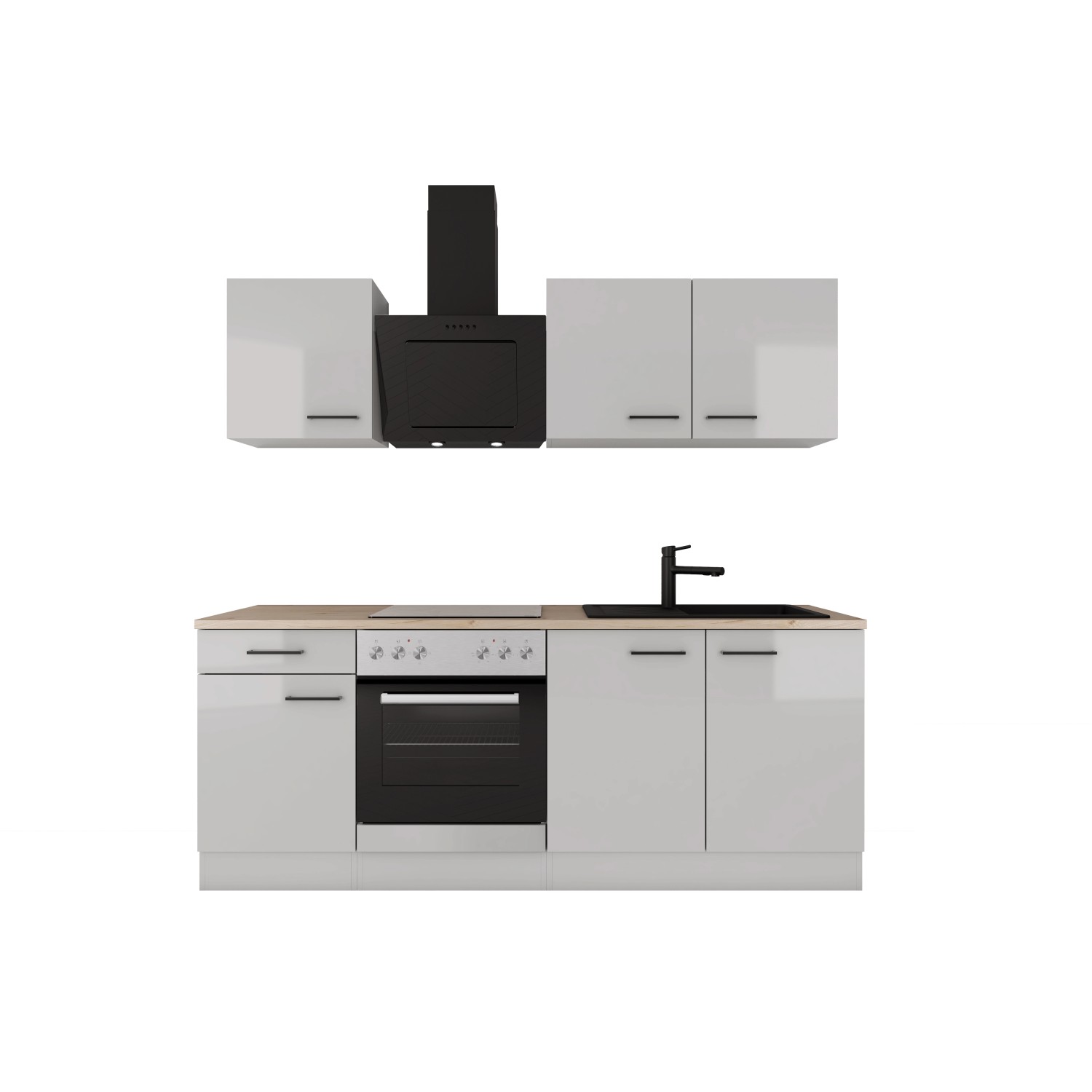 Flex-Well Exclusiv Küche 1601-005sWs Lund 210cm Lichtgrau glänzend -Rauchgrau