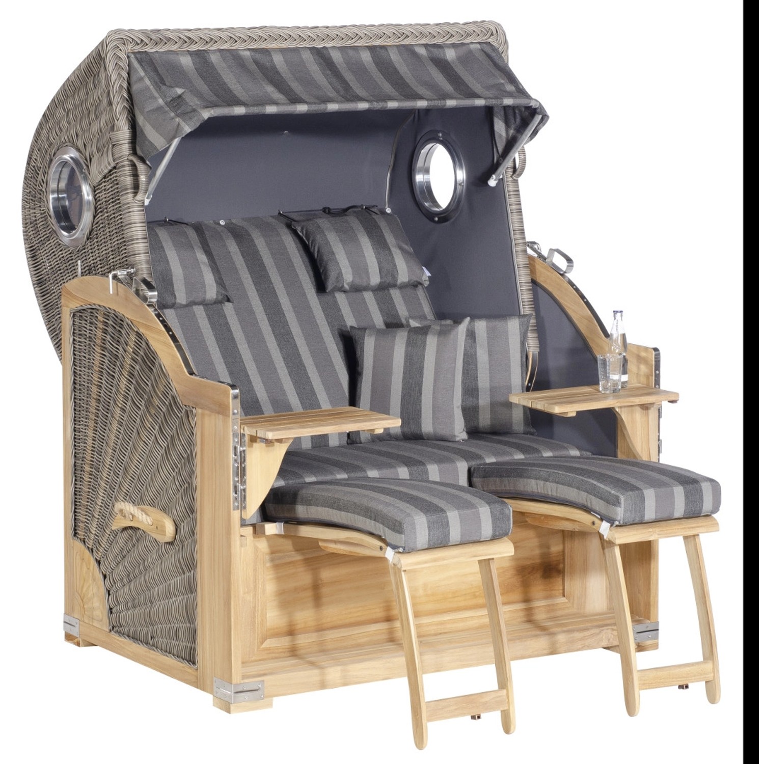 Natur24 Strandkorb Rustikal 500 Plus-Teak Comfort 2-Sitzer Grau