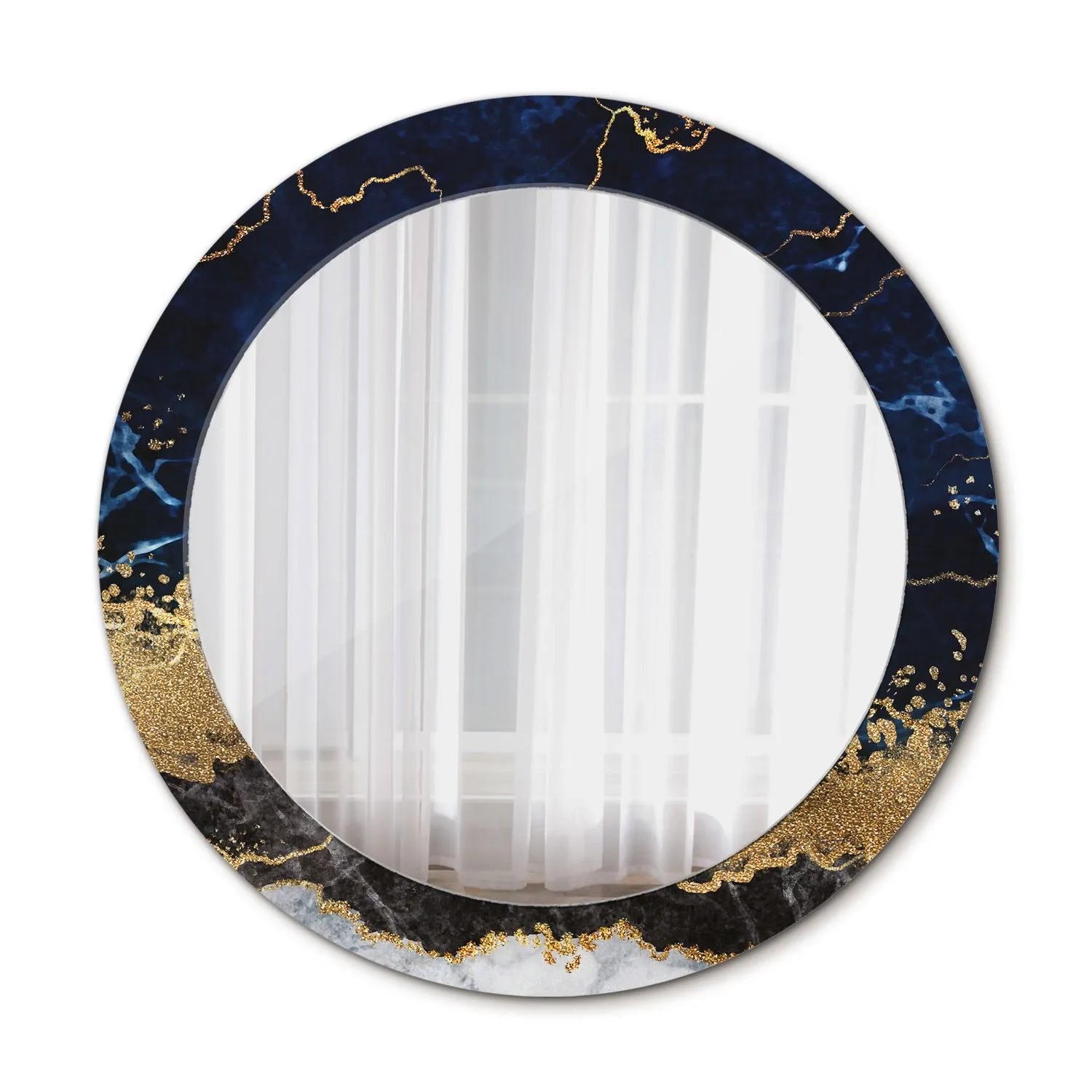 Tulup Spiegel mit Aufdruck Blauer Marmor 70x70 cm Runder Spiegel mit Dekorativem Aufdruck Spiegel mit Zierrahmen Spiegel mit Ornamenten