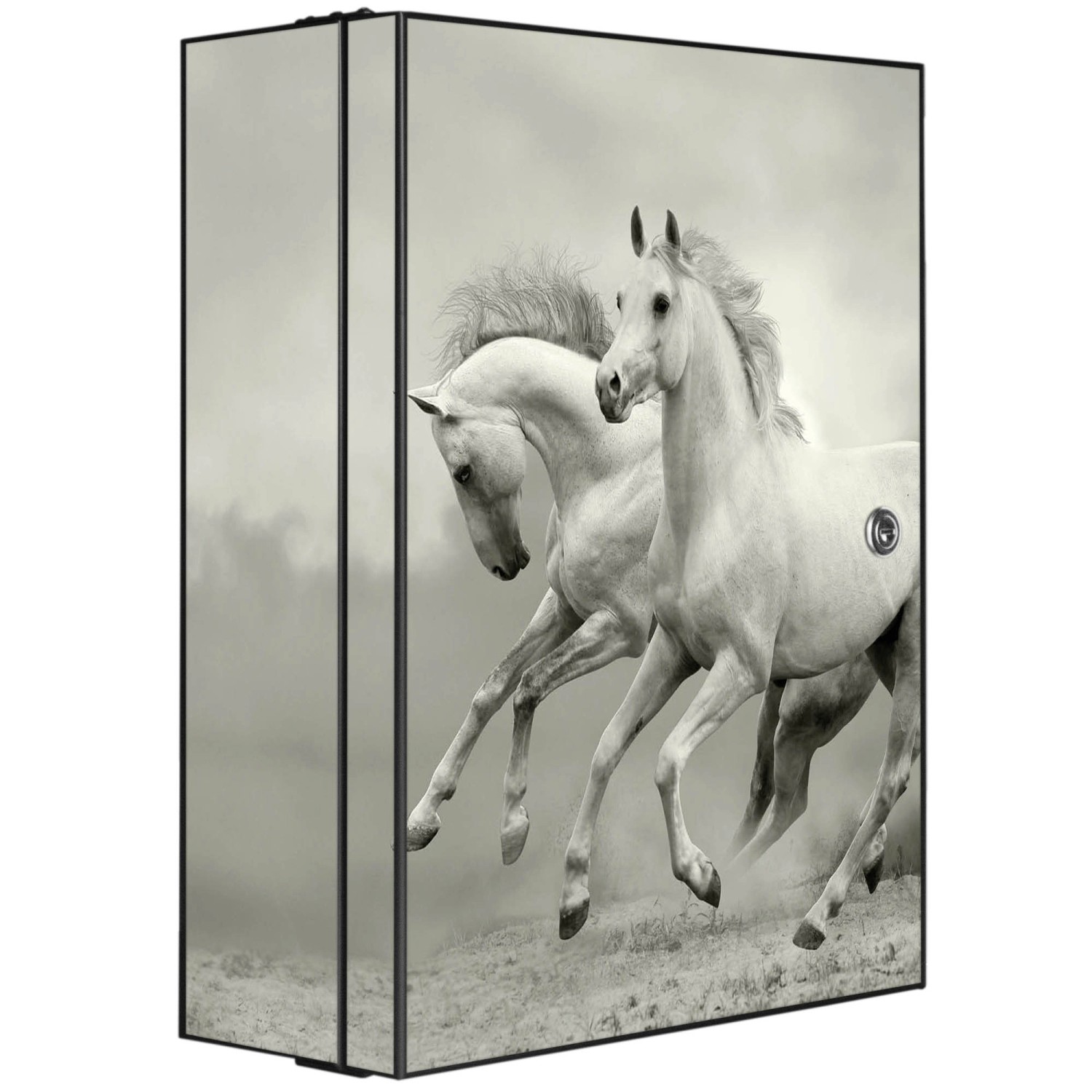 Banjado XXL Medizinschrank Abschliessbar 35x46x15cm Arzneischrank Anthrazit Aus Metall Mit Motiv Motiv Wilde Pferde Sw