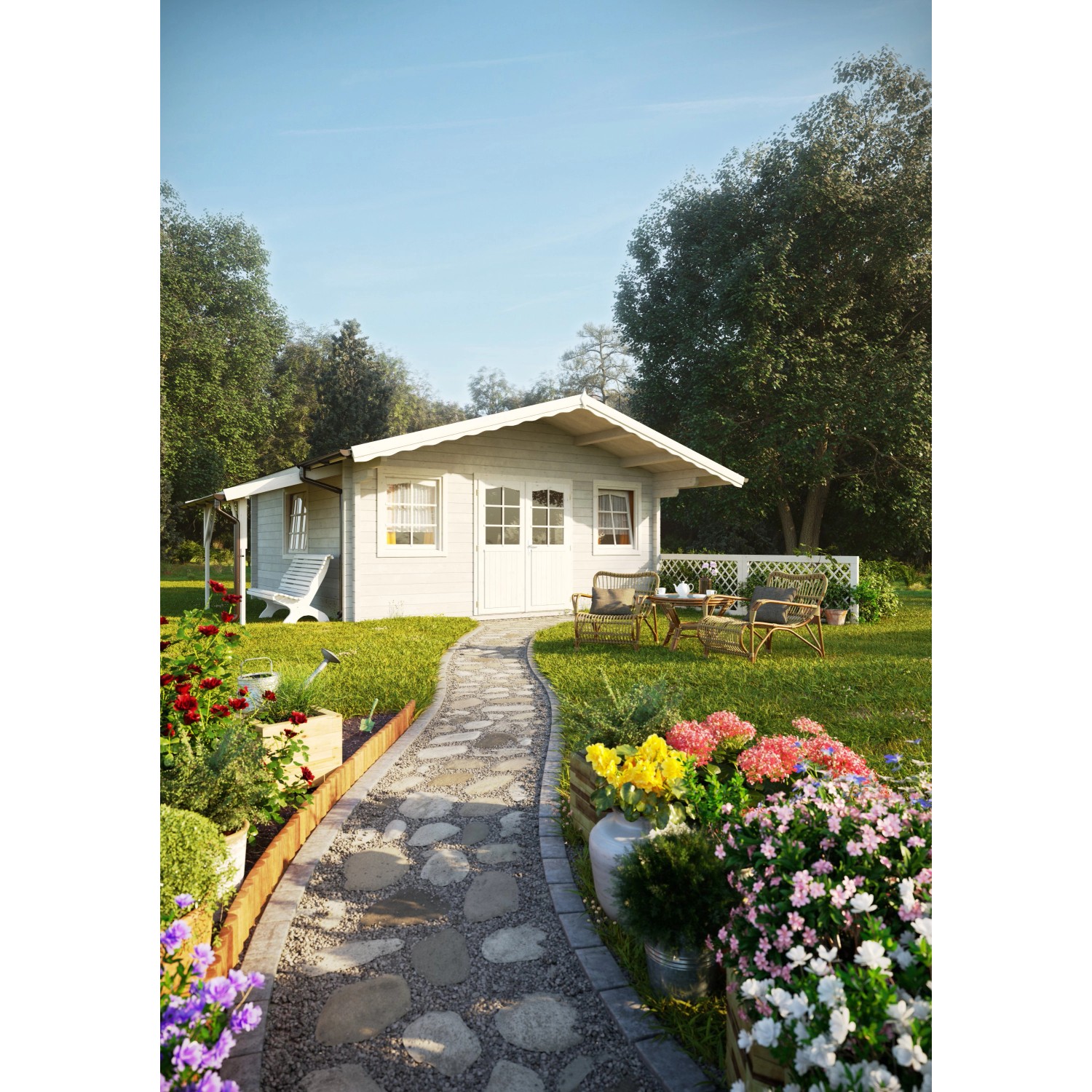 Palmako Gartenhaus Helena 510 x 510 cm Lackiert Dunkelgrau-Weiß FSC®