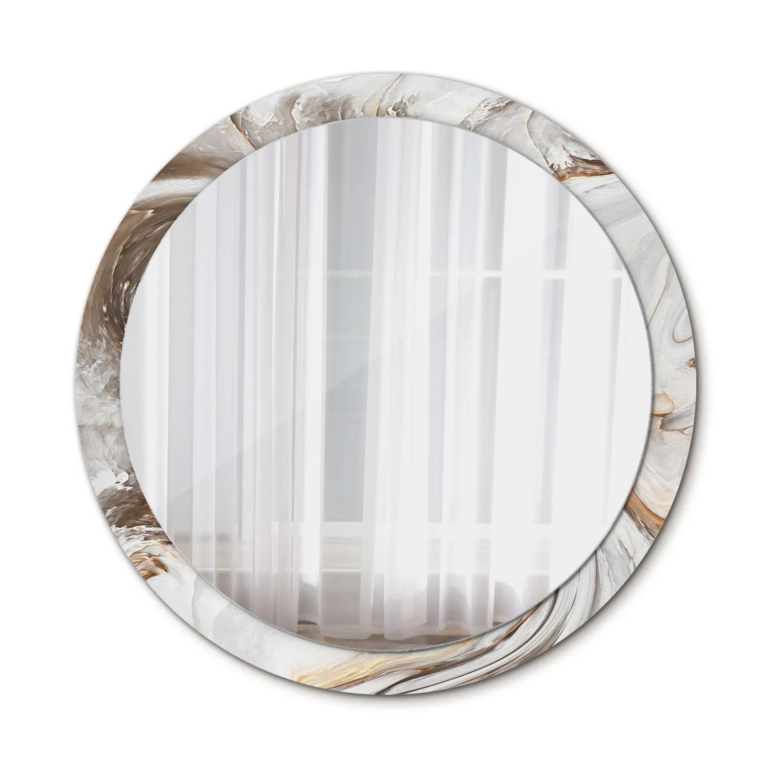 Tulup Bedruckte Spiegel Heller Marmor 100x100 cm Runder Spiegel mit Dekoration Dekorativer Spiegel Spiegel Ornamente