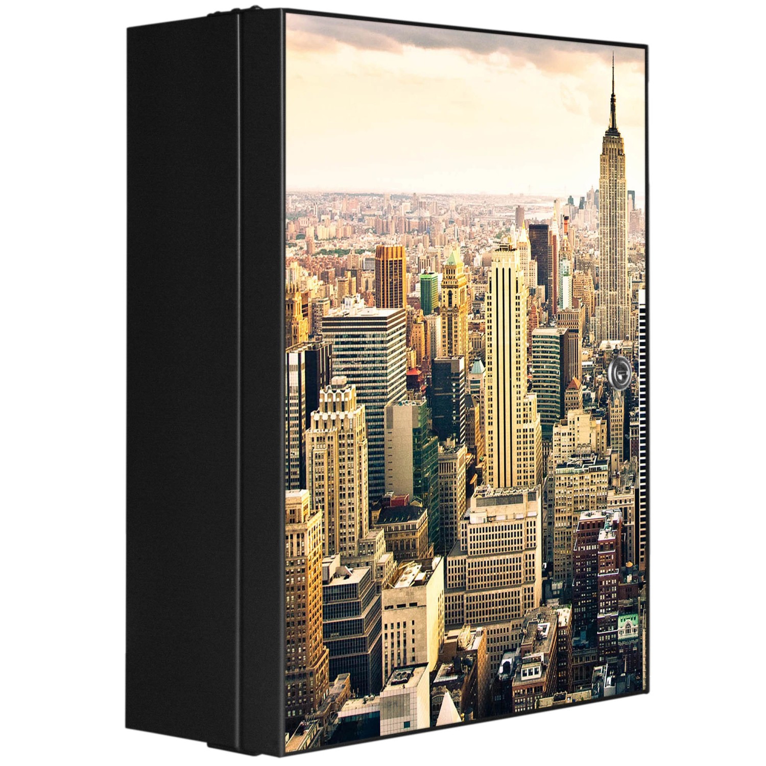 Banjado XXL Medizinschrank Abschliessbar 35x46x15cm Arzneischrank Anthrazit Aus Metall Front Mit Motiv New York City