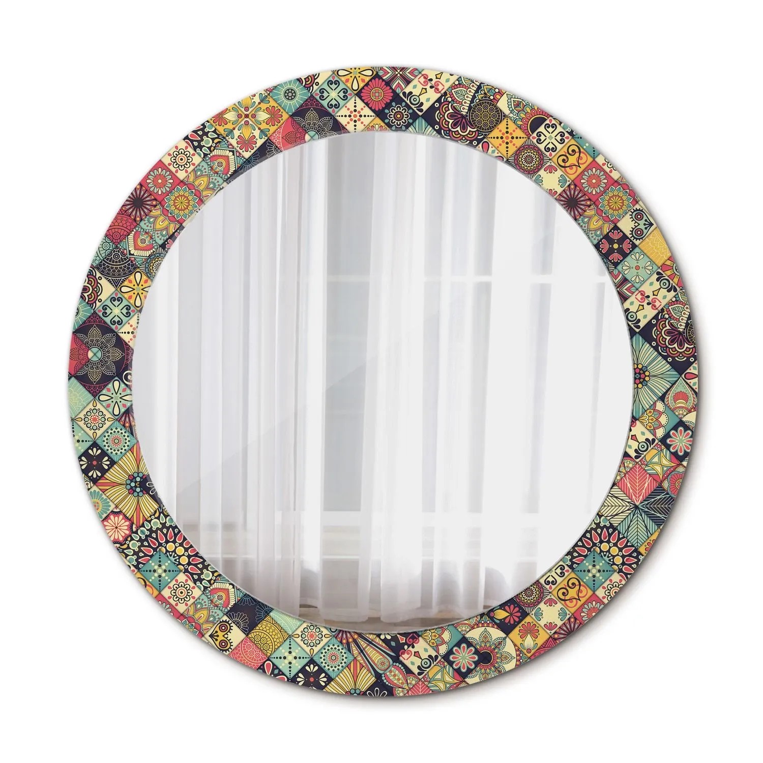 Tulup Spiegel mit Aufdruck Patchwork Fliesen 70x70 cm Runder Spiegel mit Dekorativem Aufdruck Spiegel mit Zierrahmen Spiegel mit Ornamenten