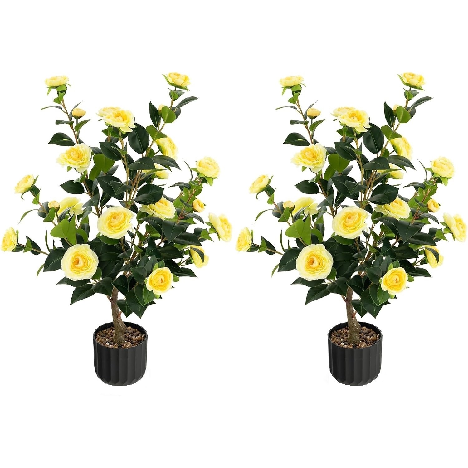 Costway Künstlicher Kamelienbaum 2er Set mit Blüten 95cm Gelb