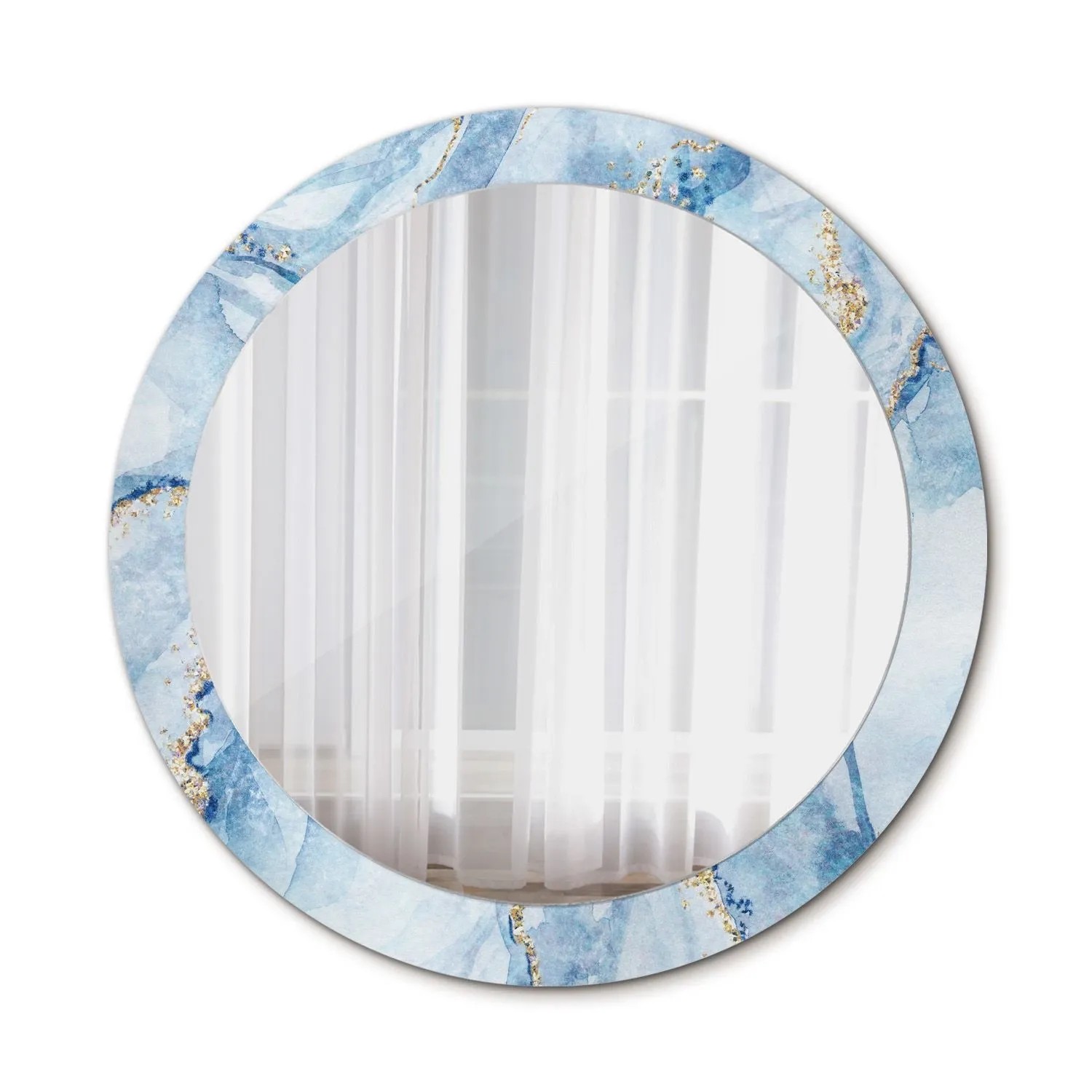 Tulup Bedruckter Spiegel Blauer Marmor Runder Spiegel 90x90 cm Bedrucktem Rahmen Dekorative Spiegel Spiegel mit Ornamenten