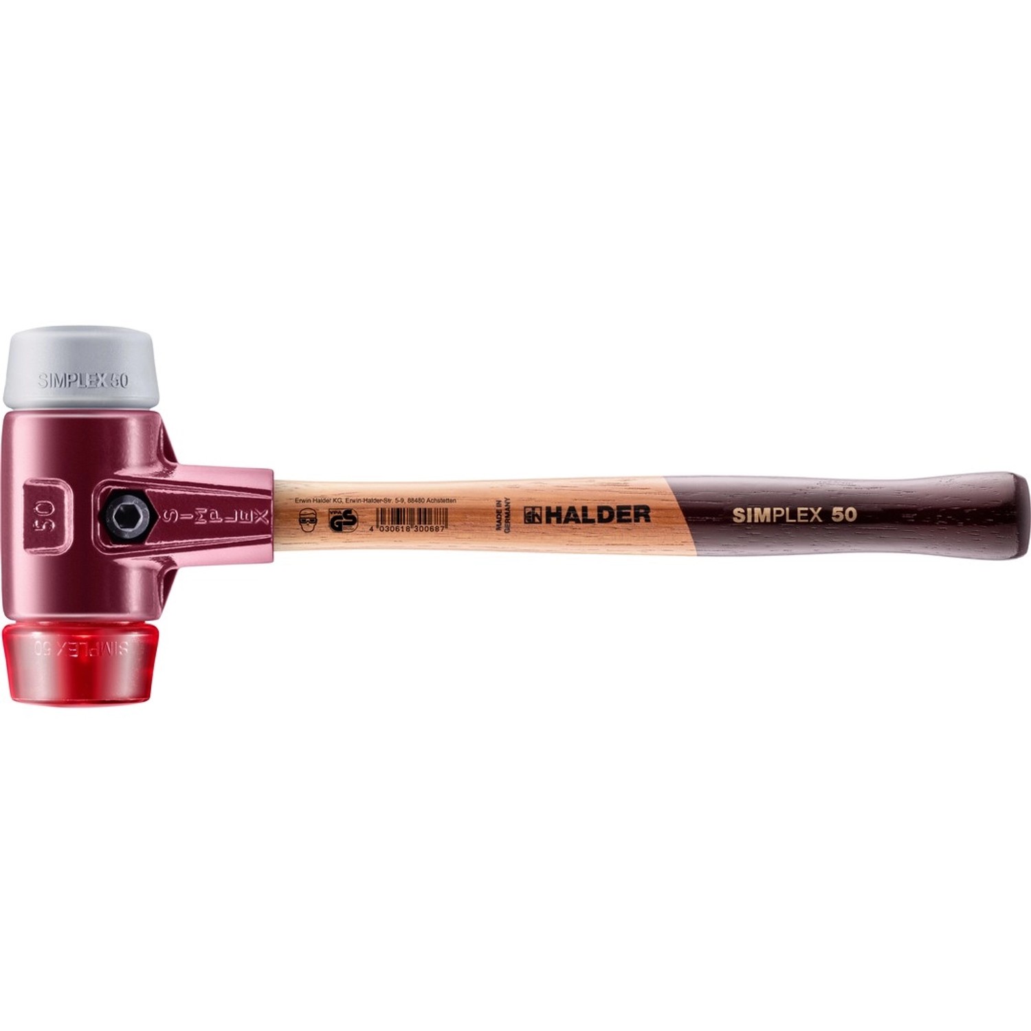 Halder Simplex Schonhammer Ø 50 mm TPE-mid Grau Plastik Rot mit Tempergussgehäuse