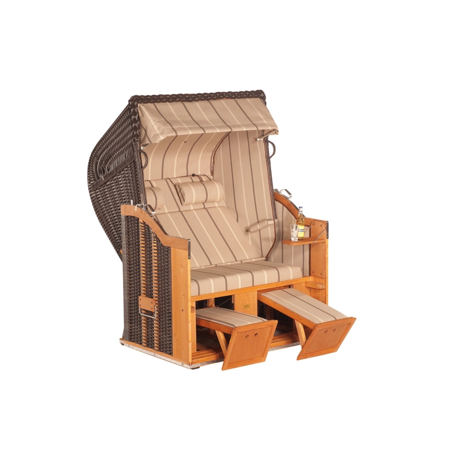 Natur24 Strandkorb Classic Halbliegemodell 2-Sitzer Cappuccino