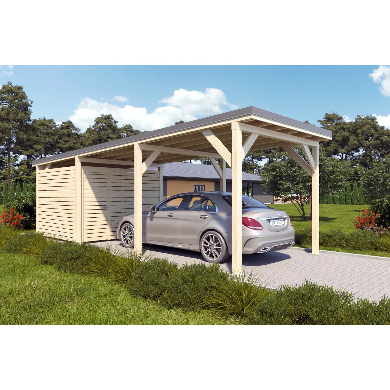 Holzbrüder Carport Ralf 26m² mit Geräteraum Natur-Dunkelgrau