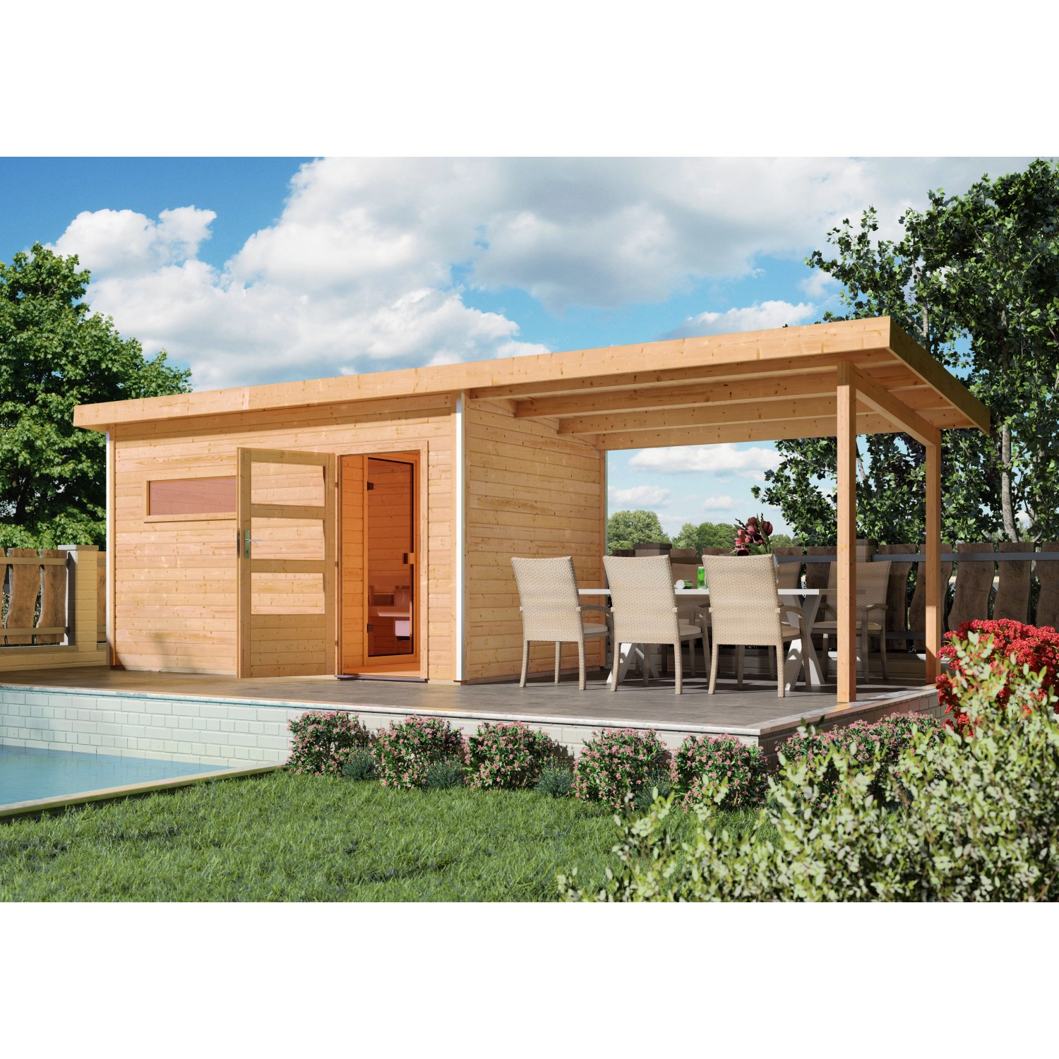 Karibu Anbaudach für das Saunahaus Hendrik 2 und 3 Natur