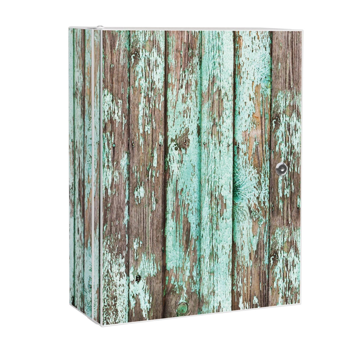 Banjado XXL Medizinschrank Abschliessbar 35x46x15cm Arzneischrank Weiß Aus Metall Mit Motiv Verwittertes Holz
