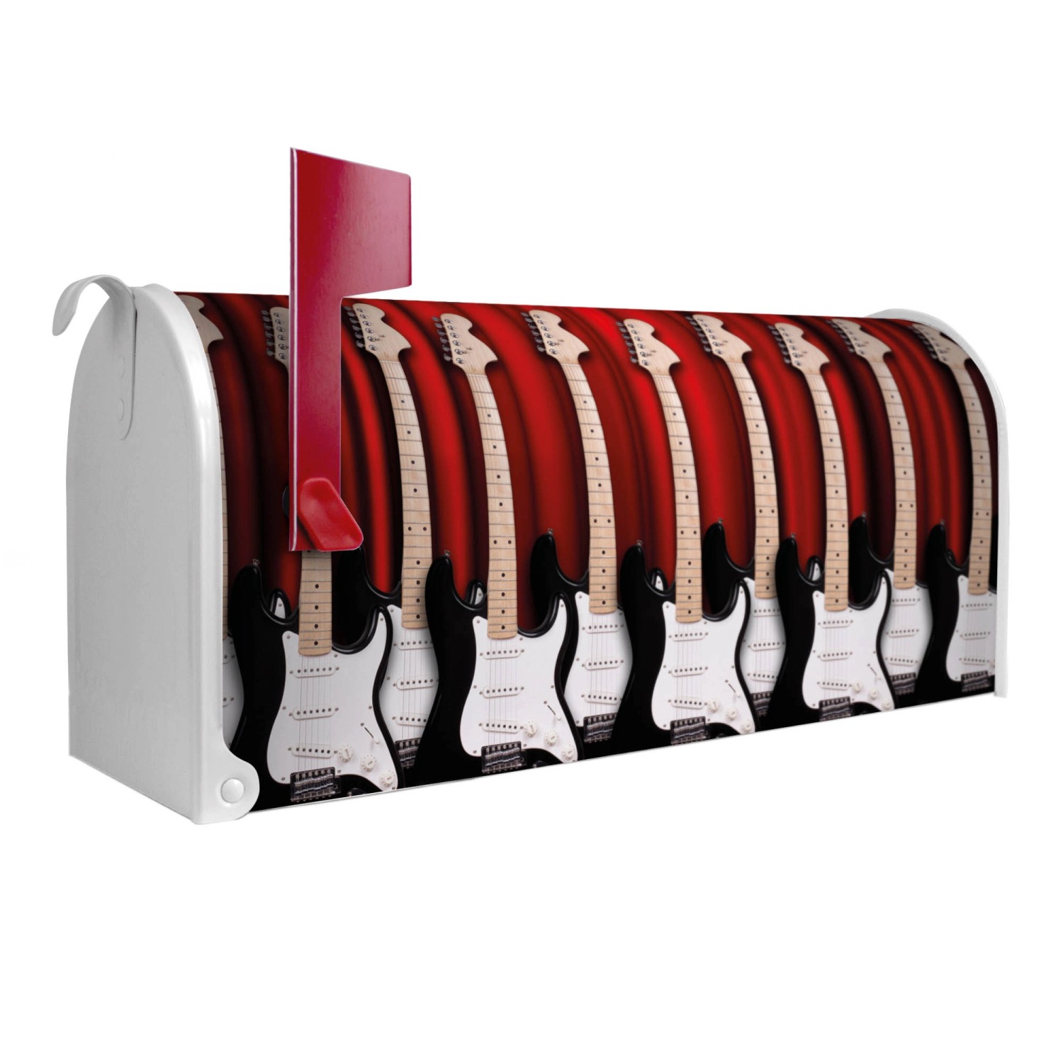 Banjado Amerikanischer Briefkasten Weiß 48x22x16cm US Mailbox Letterbox Postkasten Stahl Pulverbeschichtet Motiv E-Gitarren