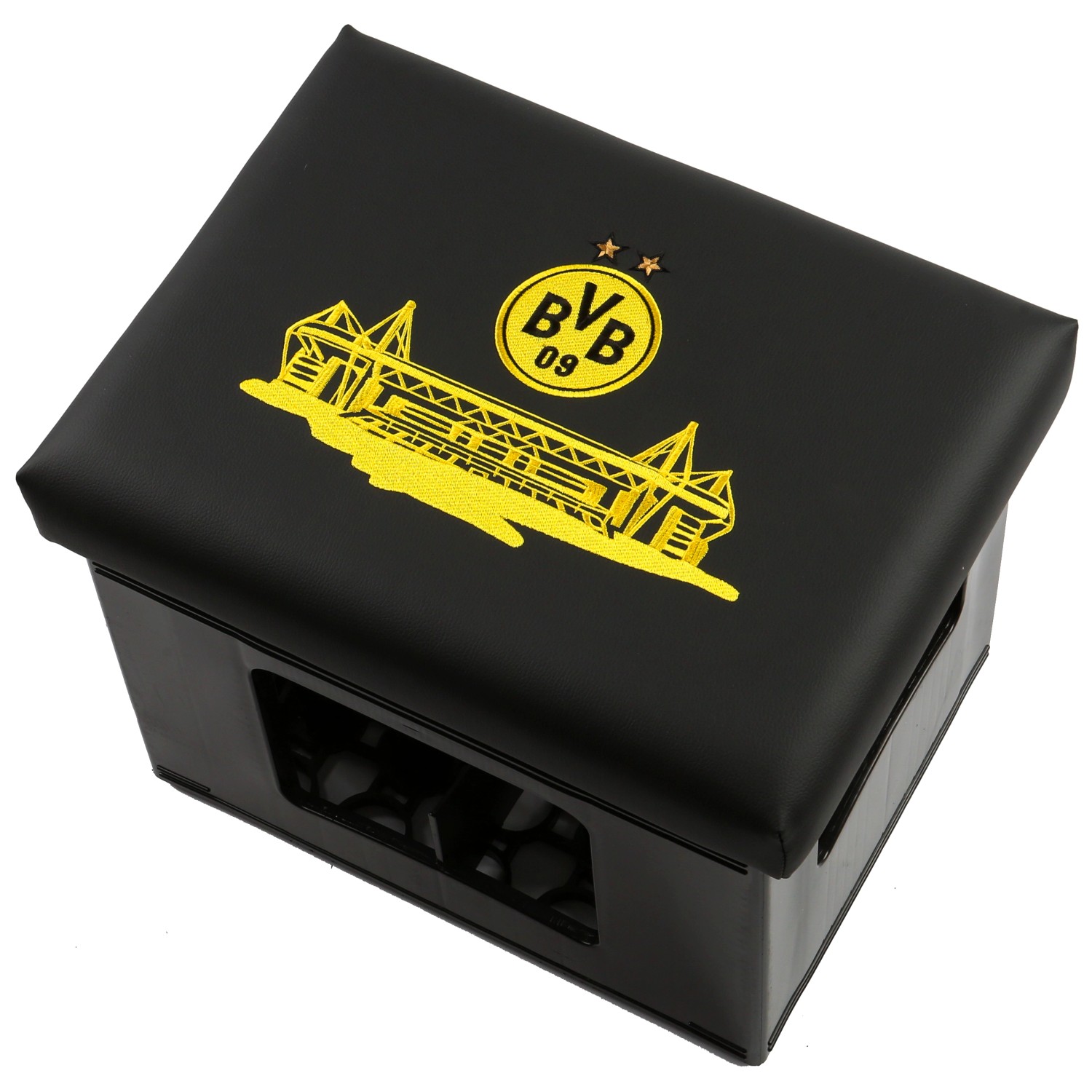 FIFITARA Bierkastensitz aus Kunstleder Bierkasten Sitzauflage als BVB Fanartikel für Garten Partykeller oder Unterwegs BVB Geschenke für Männer