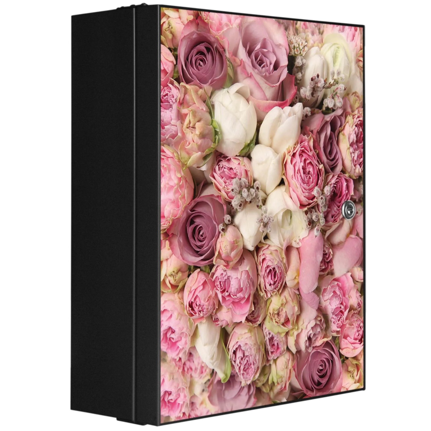 Banjado XXL Medizinschrank Abschliessbar 35x46x15cm Arzneischrank Anthrazit Aus Metall Front Mit Motiv Strauss Rosen