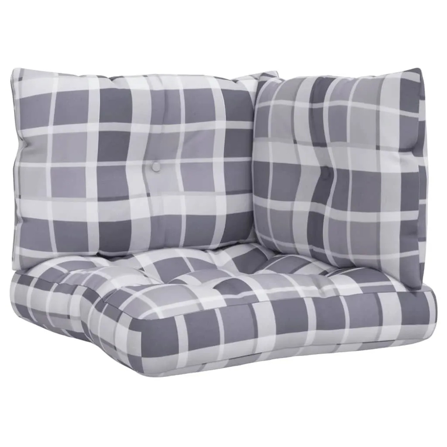 vidaXL Palettenkissen 3-Tlg Grau Karomuster Stoff 360870