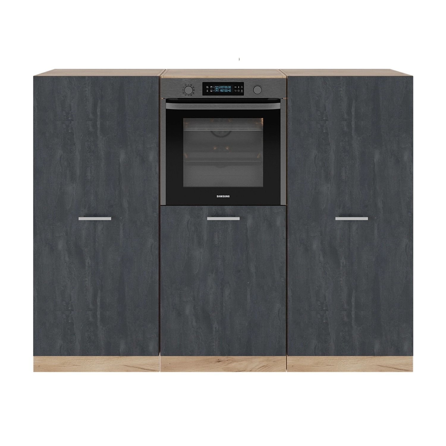 Vicco R-Line Einbauküche Schwarz Beton/Goldkraft Eiche 180 cm ohne Arbeitsplatte