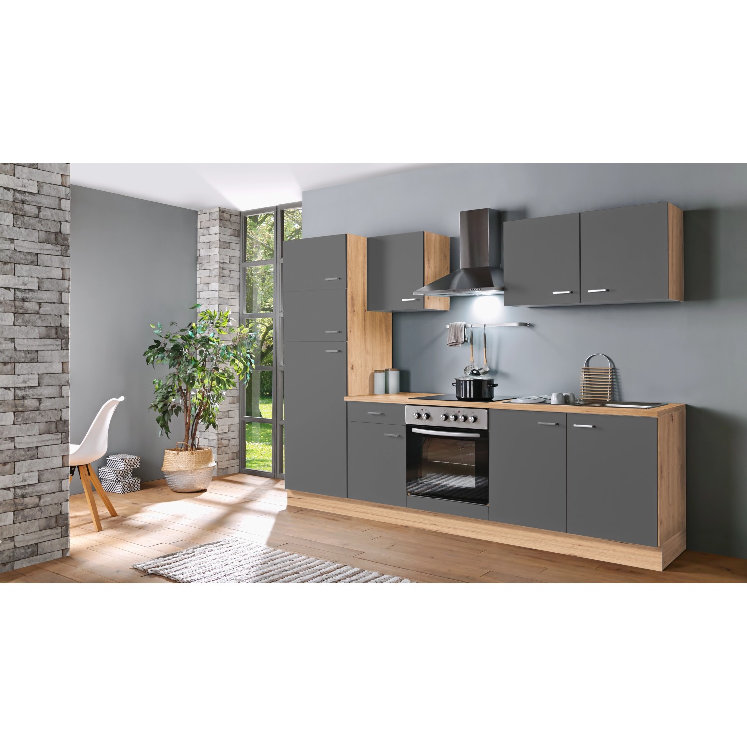 Menke Küchenzeile Artisan Classic 270 cm Graphit-Artisan Eiche Nachbildung