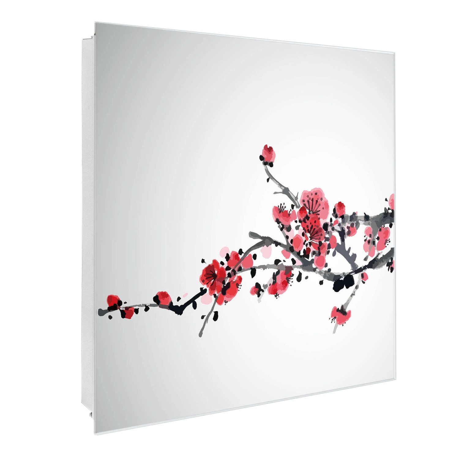 Banjado Großer Schlüsselkasten Glas 30x30cm Weiß Scharnier Links 50 Haken Beschreibbar Magnetisch Motiv Japanische Blüten 2