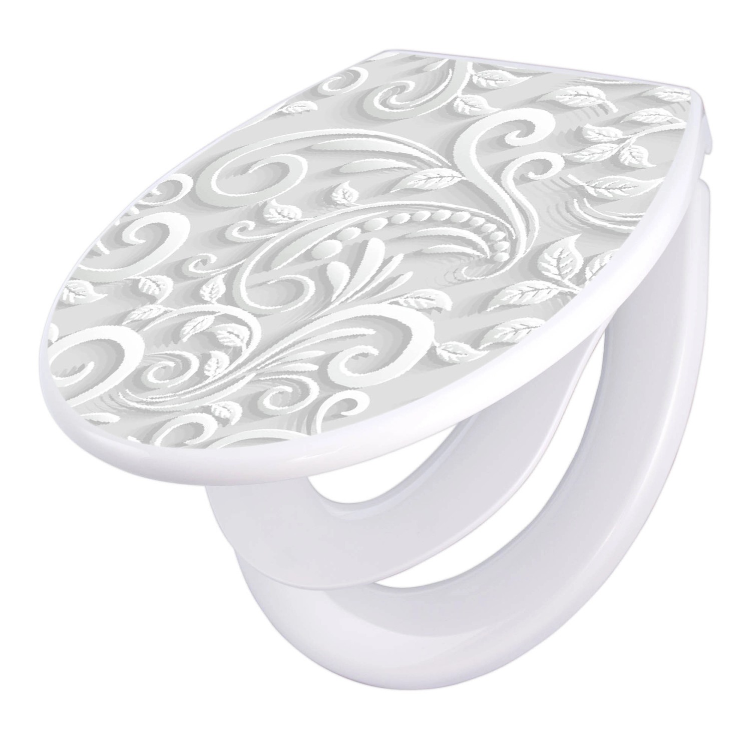 Banjado Familien WC Sitz Mit Absenkautomatik Universeller Klodeckel Mit Kindersitz Hochwertiges Polypropylen Mit Motiv White Swirl