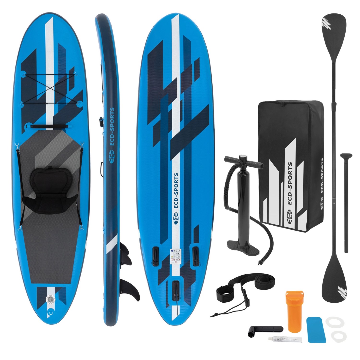 ECD Germany Aufblasbares Stand Up Paddle Board Kajak Sitz 320x82x15cm Blau 120kg