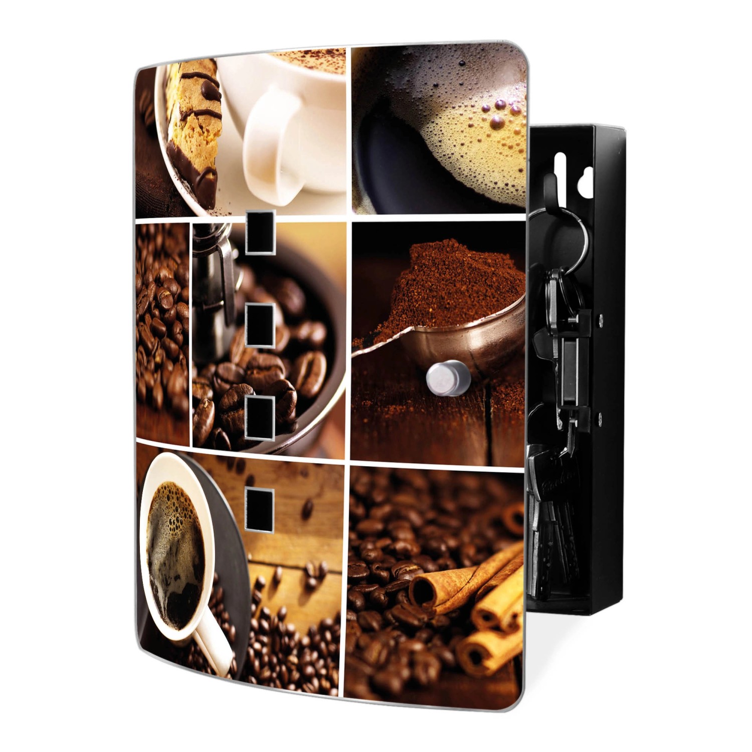 Banjado Design Schlüsselkasten Aus Edelstahl Für 10 Schlüssel 24x21,5x7cm Mit Magnetverschluss Motiv Kaffee&Schokolade