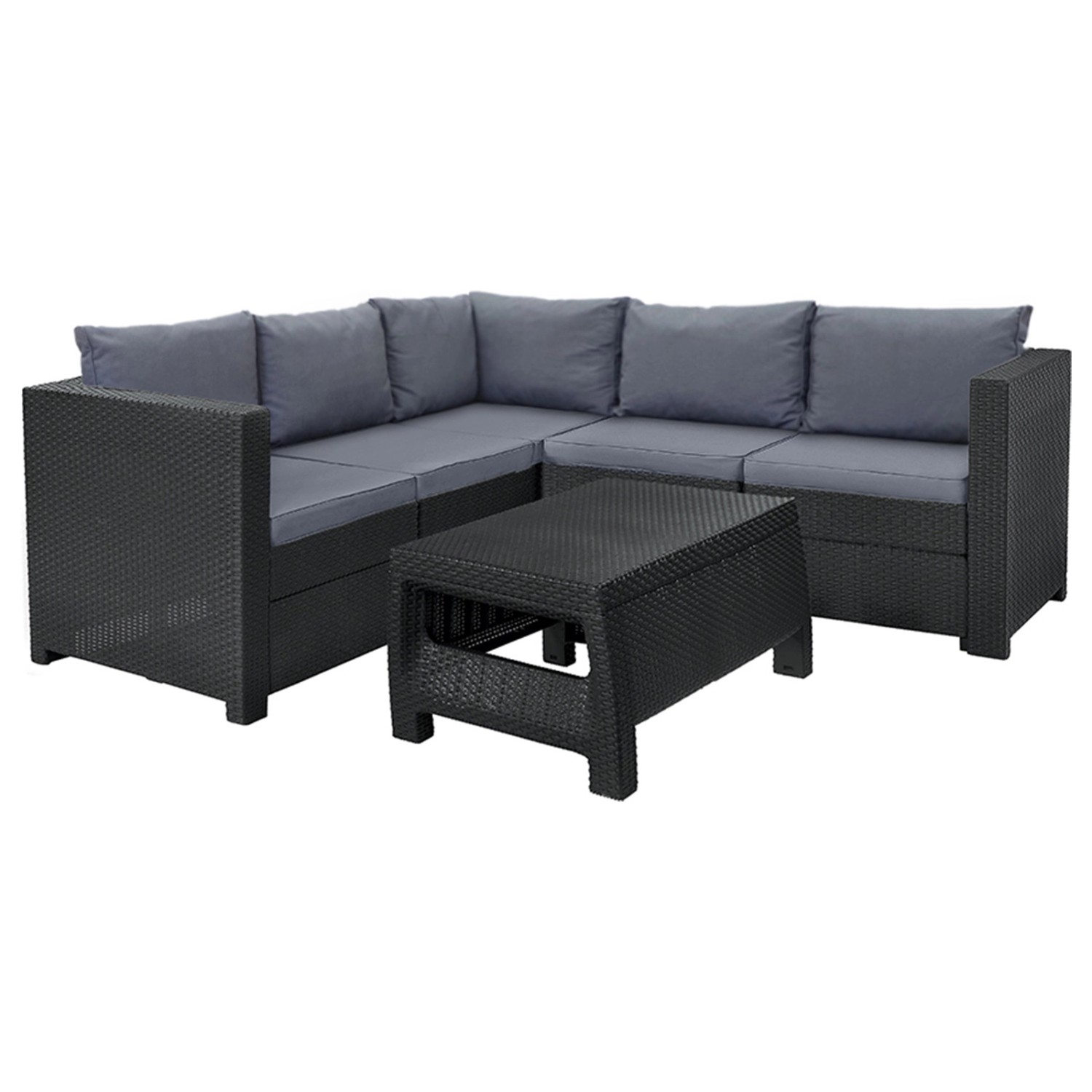 Keter Loungemöbel Set Provence mit Corfu Tisch und Kissen in Anthrazit Rattanoptik Gartenmöbel