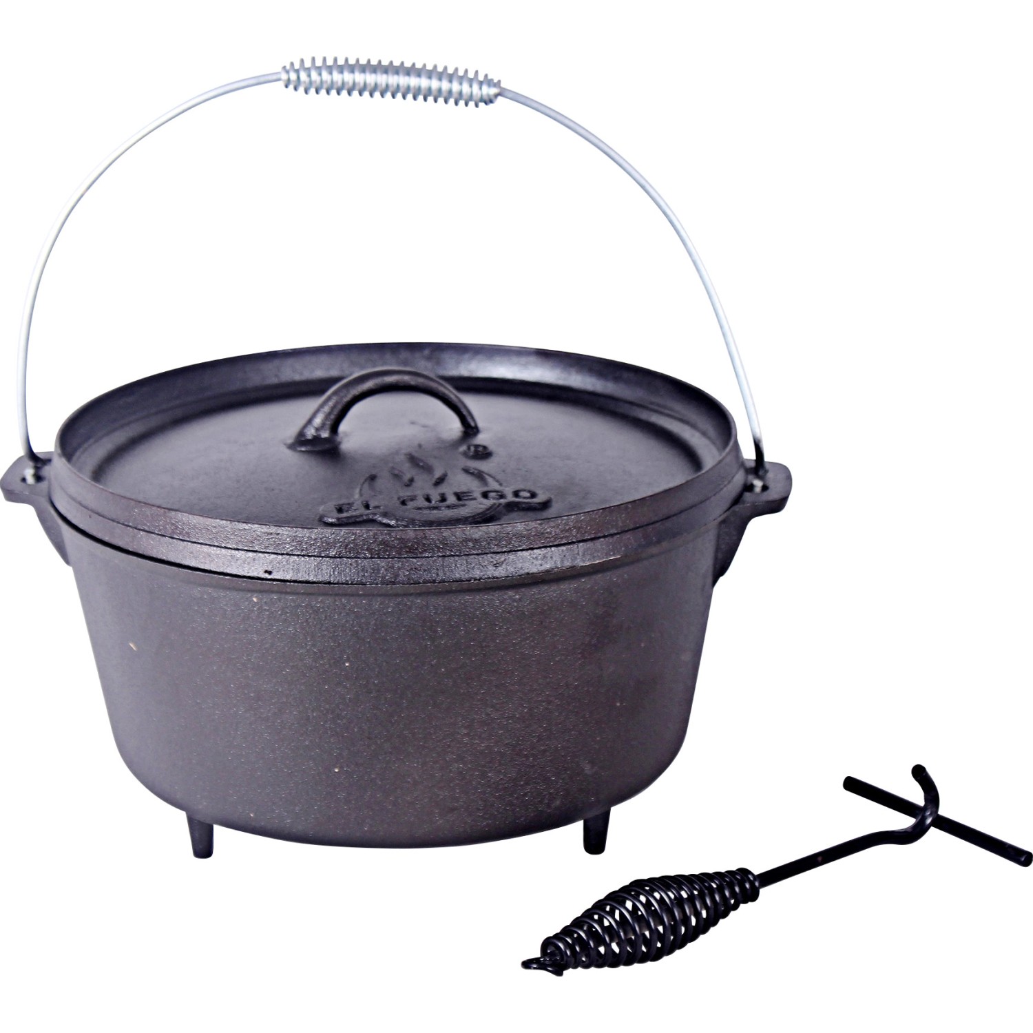 El Fuego Dutch Oven 5,5 l Schwarz inkl. Deckelheber und Transportbügel