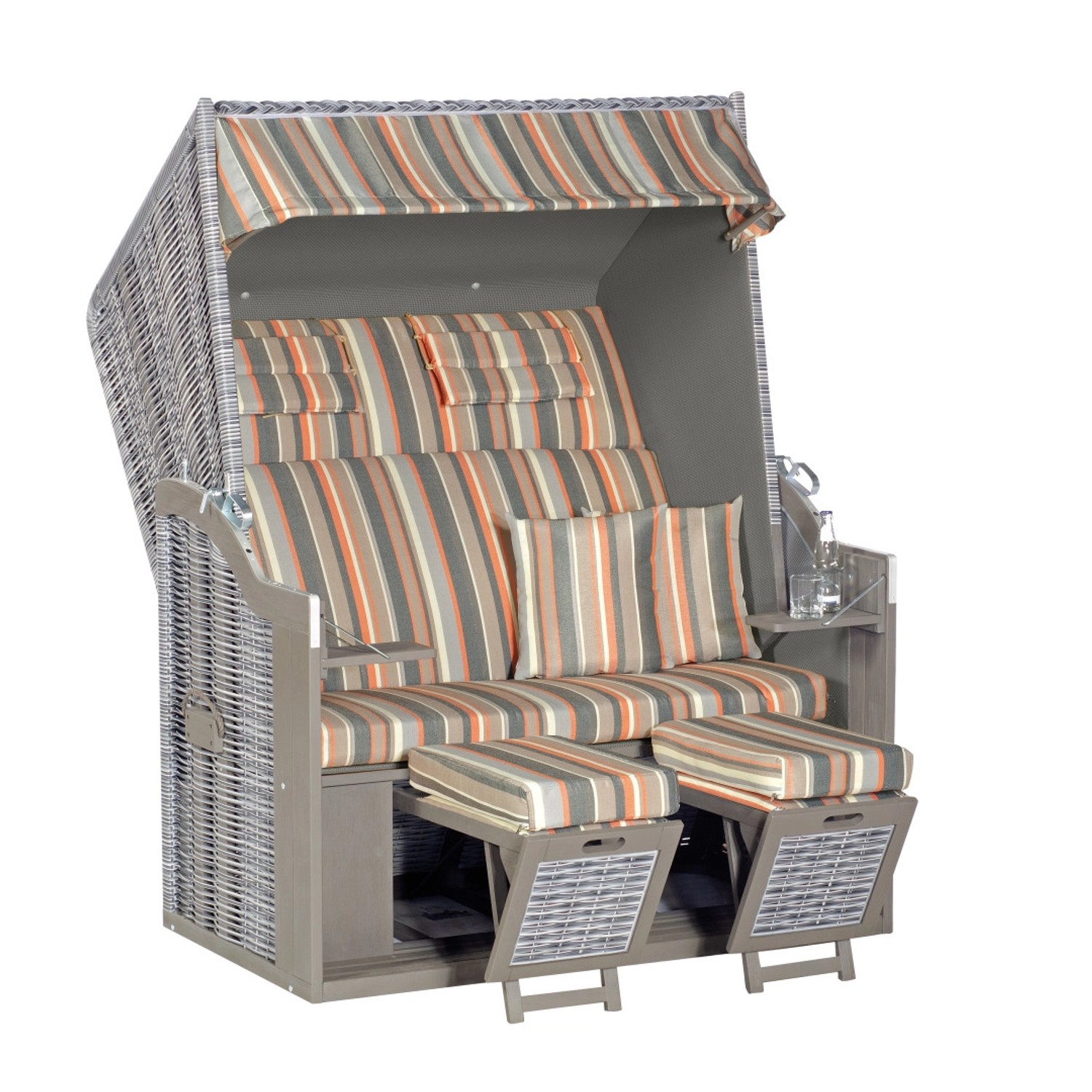 Natur24 Strandkorb Rustikal 34Z XL Gartenstrandkorb 2-Sitzer Pinie Grau