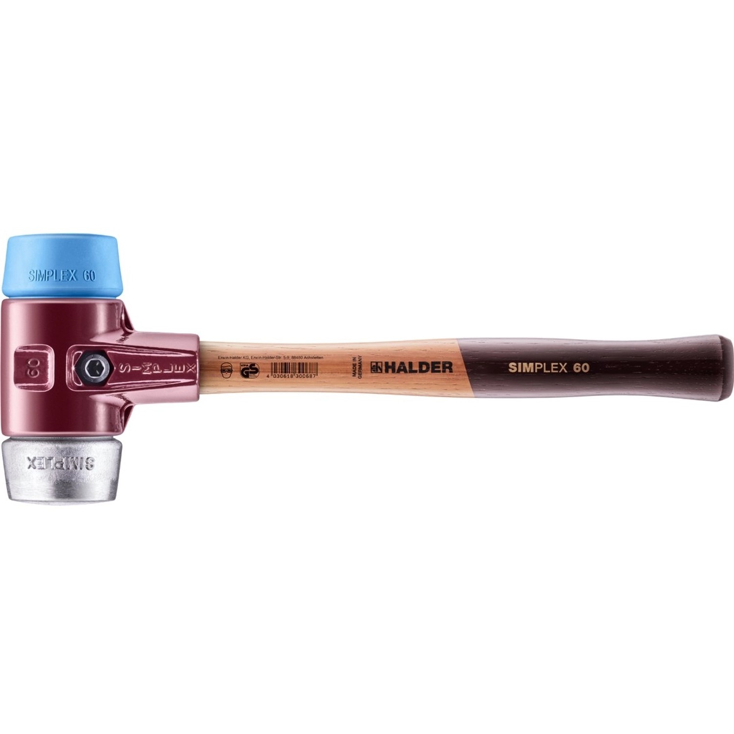 Halder Simplex Schonhammer Ø 60 mm TPE-soft Blau Weichmetall mit Tempergussgehäuse