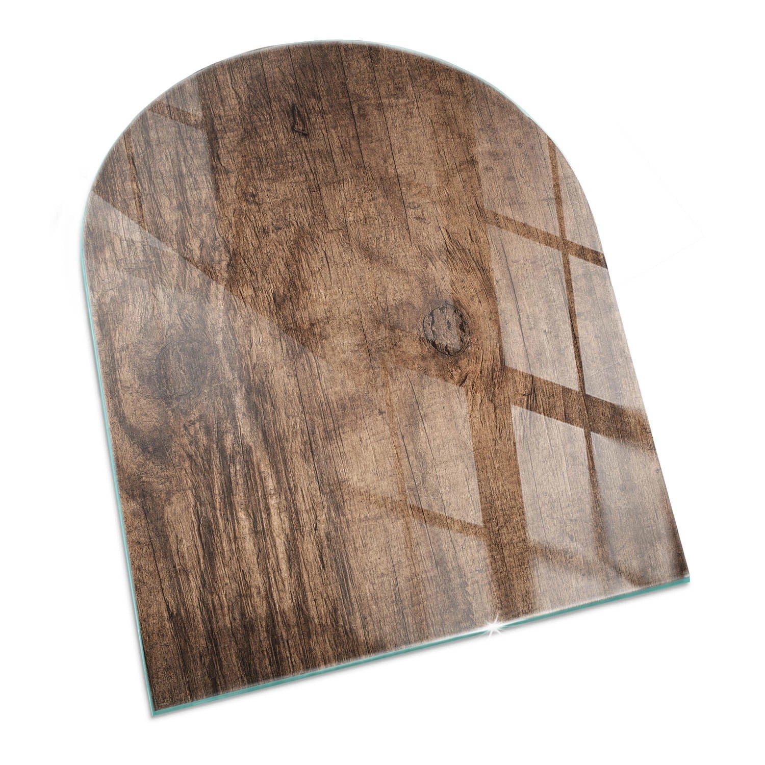 Tulup Glasplatte für Kamin Natürliches Holzmuster Glas unter Kamin Halbkreis 80x70 cm Braun Glasplatte für Kamin Glasplatte unter Kamin