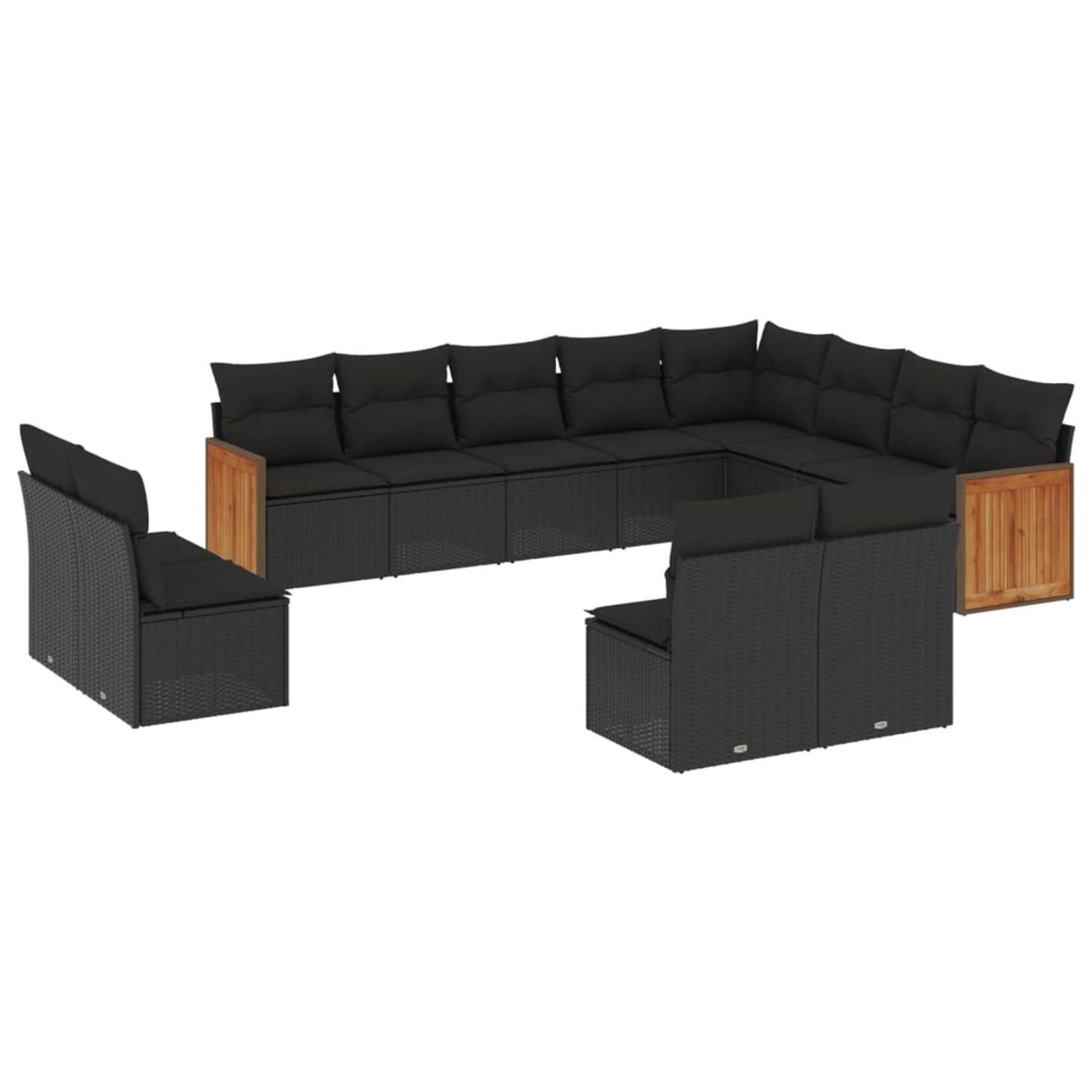 vidaXL 12-Tlg Garten-Sofagarnitur mit Kissen Schwarz Poly Rattan 3228148