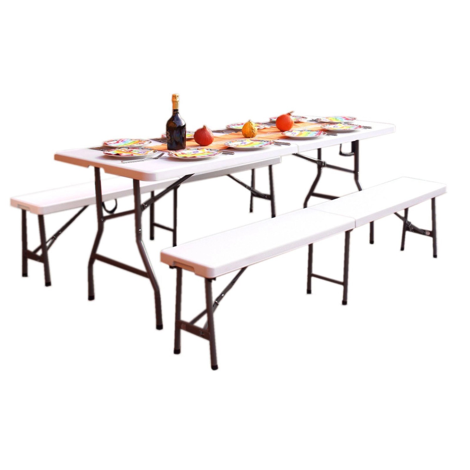 TRUTZHOLM Bierzeltgarnitur 3 Teilig 180x75cm 2 Bierbänke 1 Tisch Klappbar Weiß