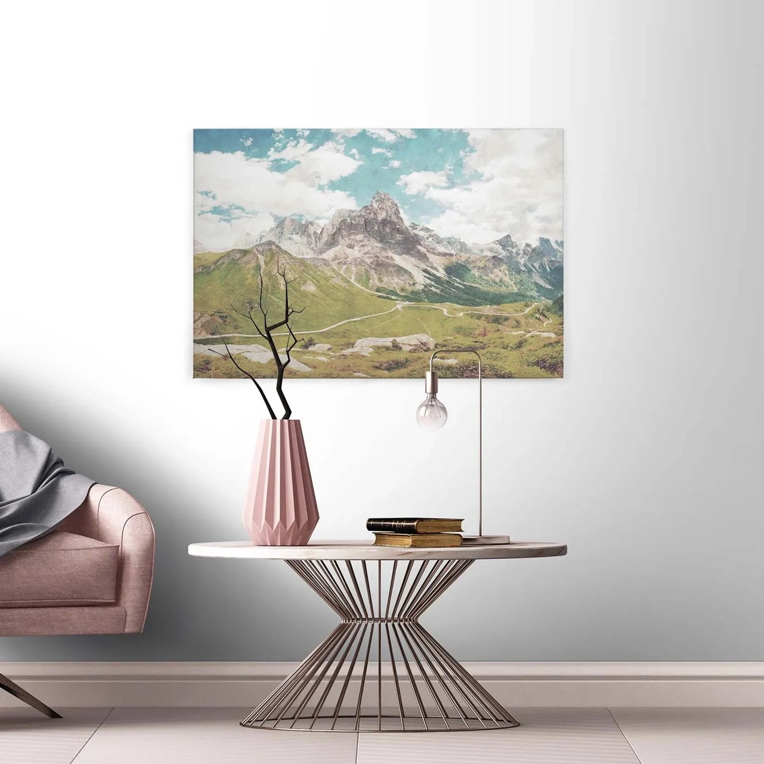 Bricoflor Leinwand Bild Mit Dolomiten Alpen Berglandschaft Auf Leinwand Ideal Für Schlaf Und Wohnzimmer Pastell Wandbild Mit Bergen Auf Keilrahmen