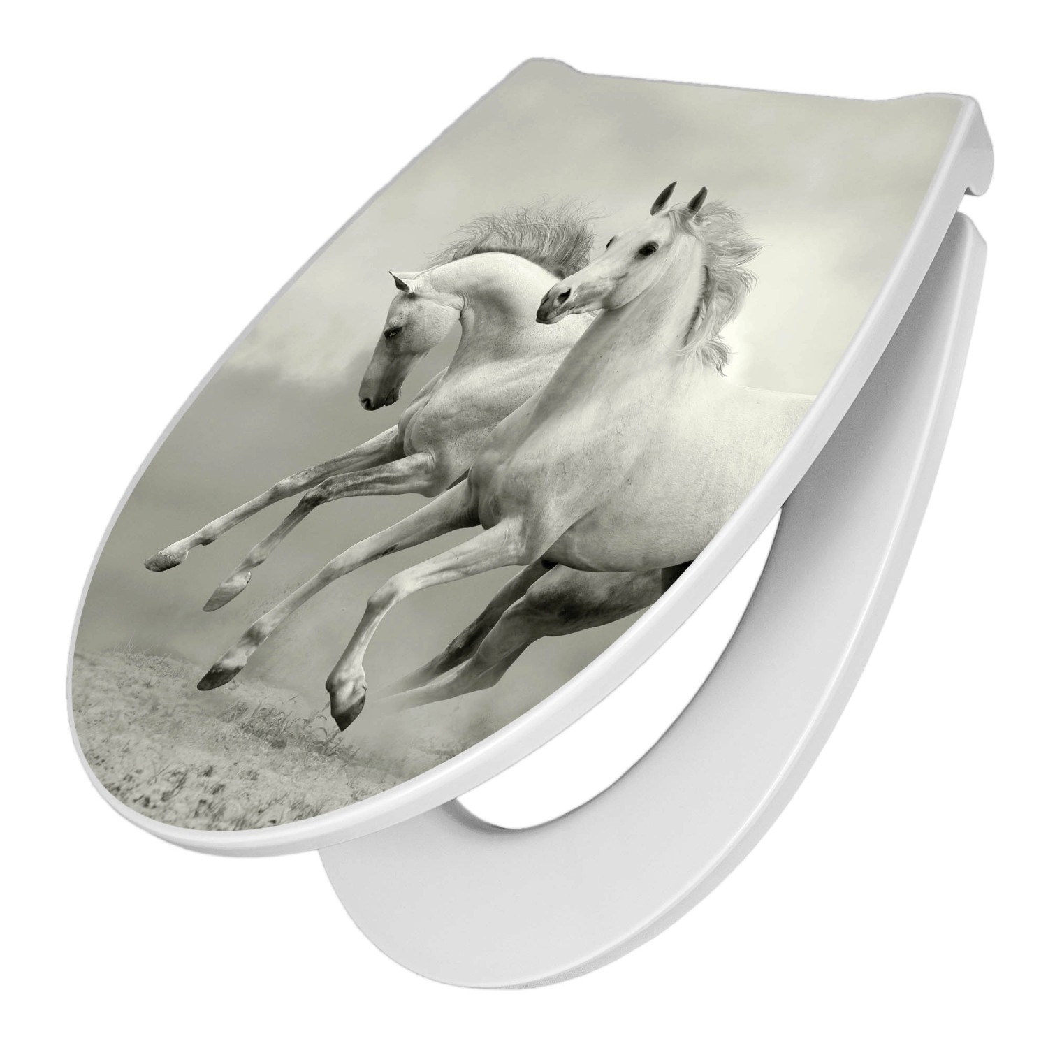 Banjado Premium Toilettendeckel Mit Absenkautomatik WC-Sitz Soft Close Hygienischer Klodeckel Duroplast Mit Motiv Wilde Pferde Sw