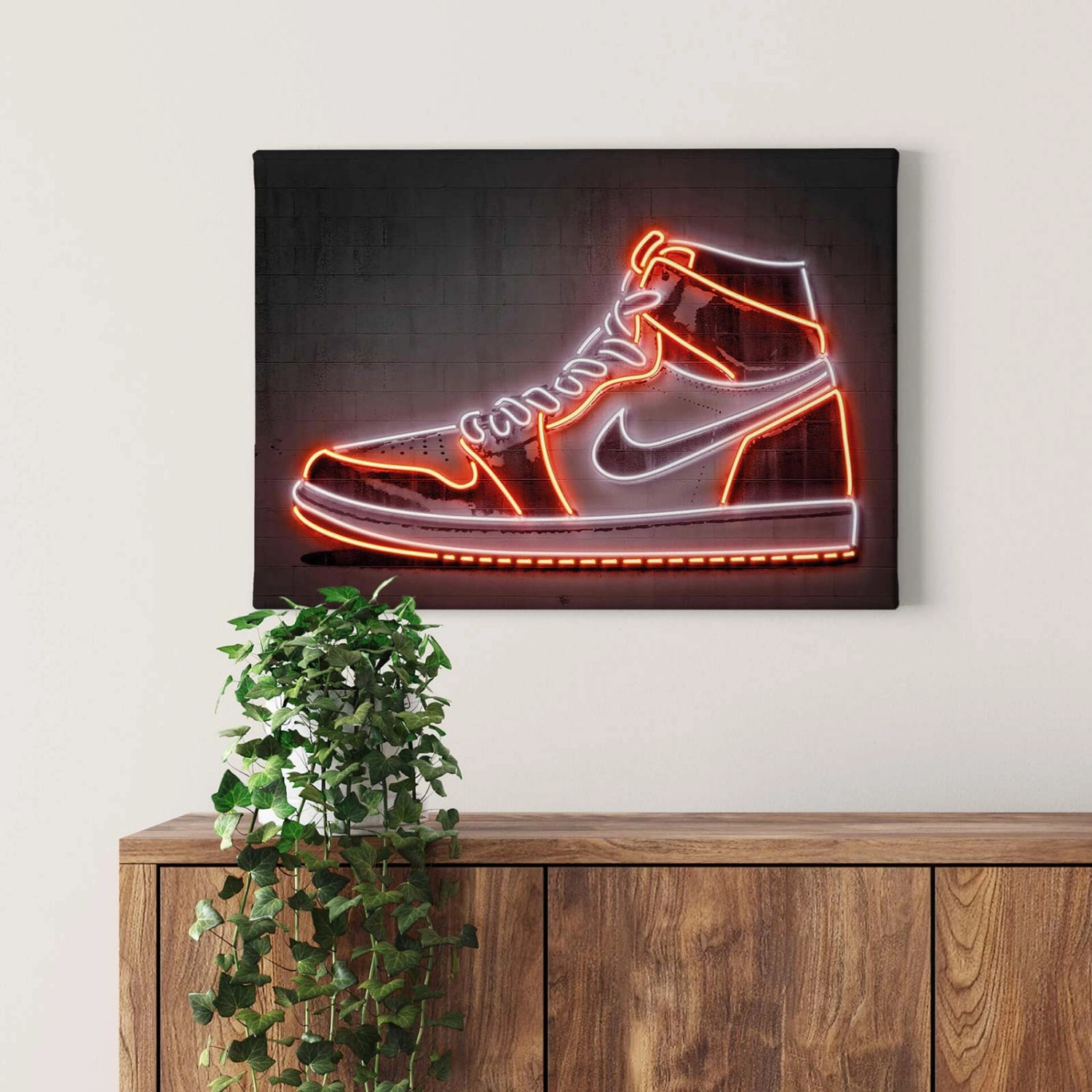 Bricoflor Wandbild Mit Sneaker Design Neon Bild Auf Leinwand Im Industrial Style Schlafzimmer Und Jugendzimmer Leinwandbild In Orange Und Grau