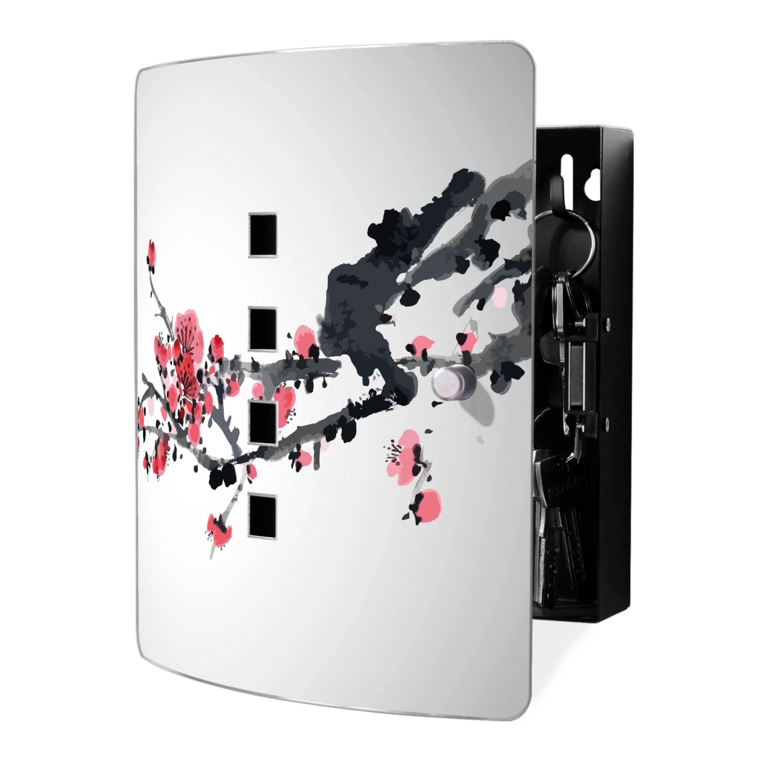 Banjado Design Schlüsselkasten Aus Edelstahl Für 10 Schlüssel 24x21,5x7cm Mit Magnetverschluss Motiv Japanische Blüten 2