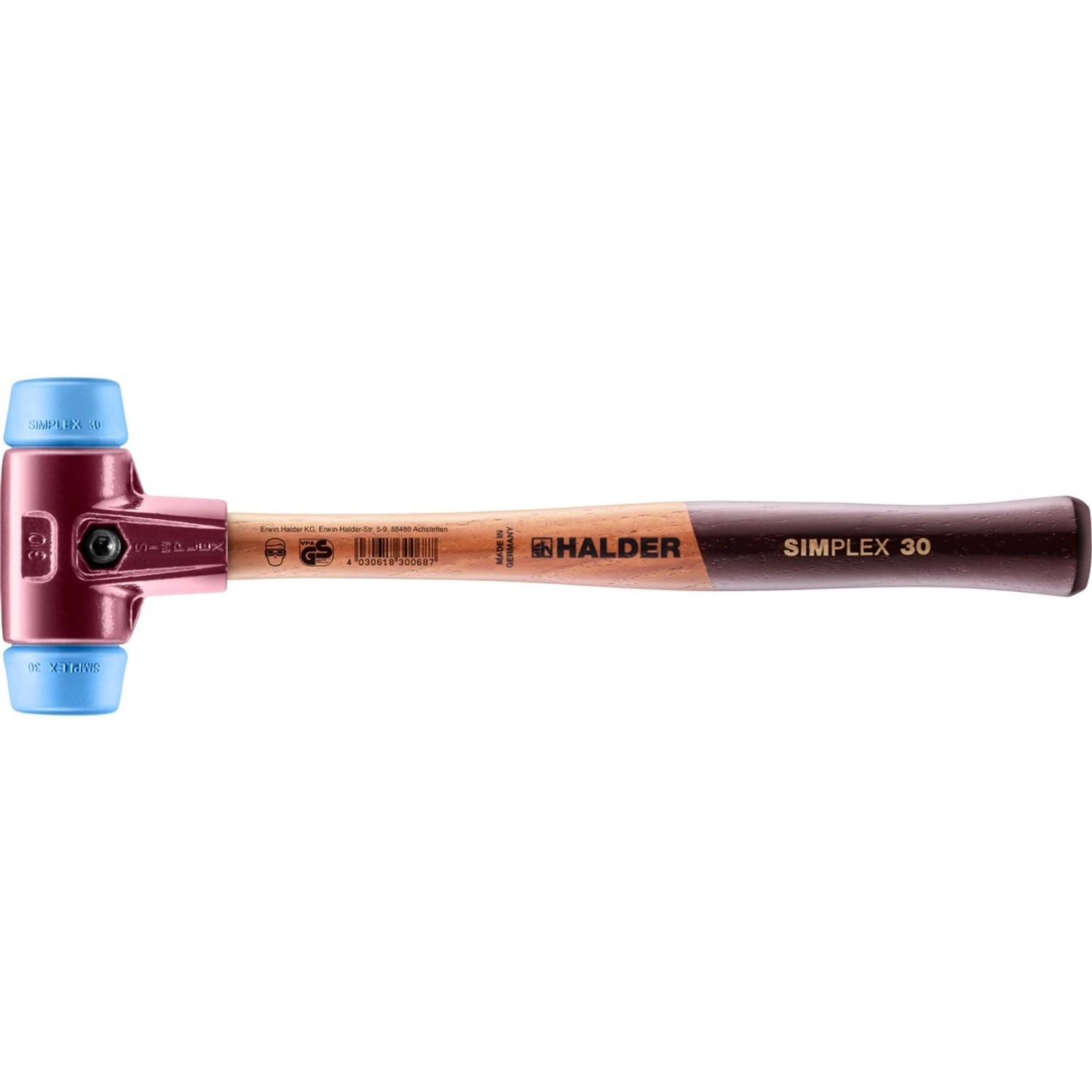 Halder Simplex Schonhammer Ø 30 mm TPE-soft Blau mit Tempergussgehäuse