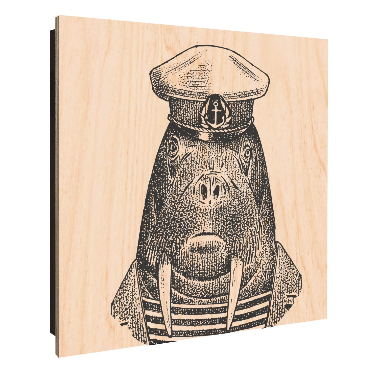 Banjado Schlüsselkasten Holz 30x30cm Schwarz Scharnier Rechts 50 Haken Design Schlüsselbox Motiv Herr Walross 2