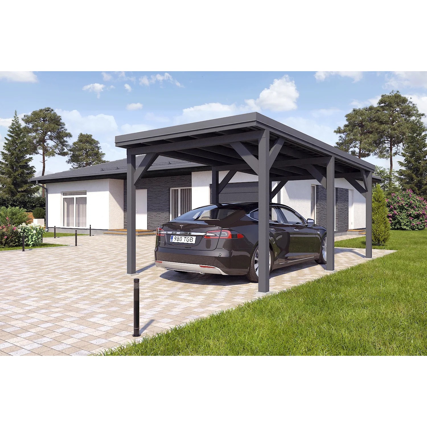 Holzbrüder Carport Ralf 18m² Anthrazitgrau-Dunkelgrau