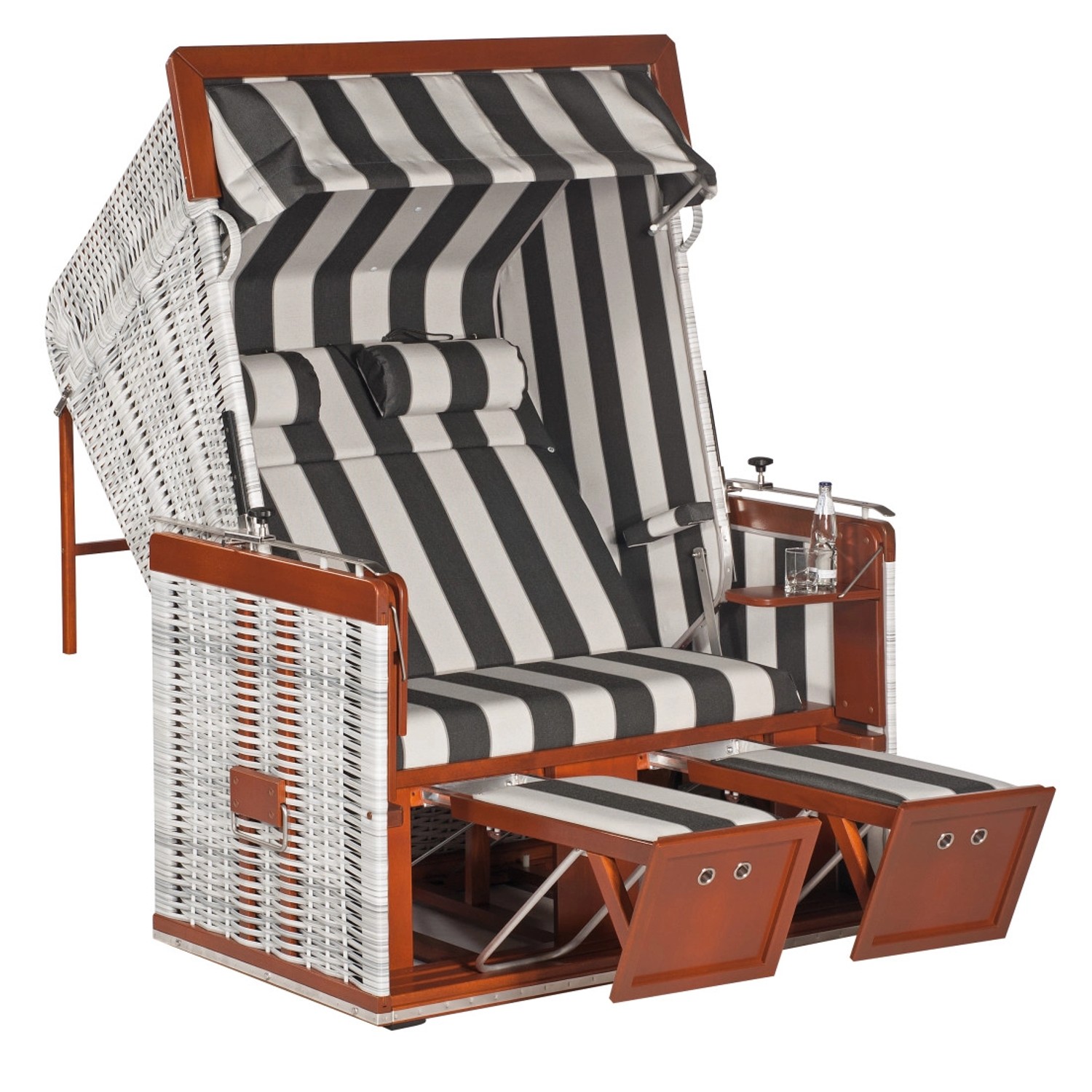 Natur24 Strandkorb Präsident Liegemodell 2-Sitzer Weiß